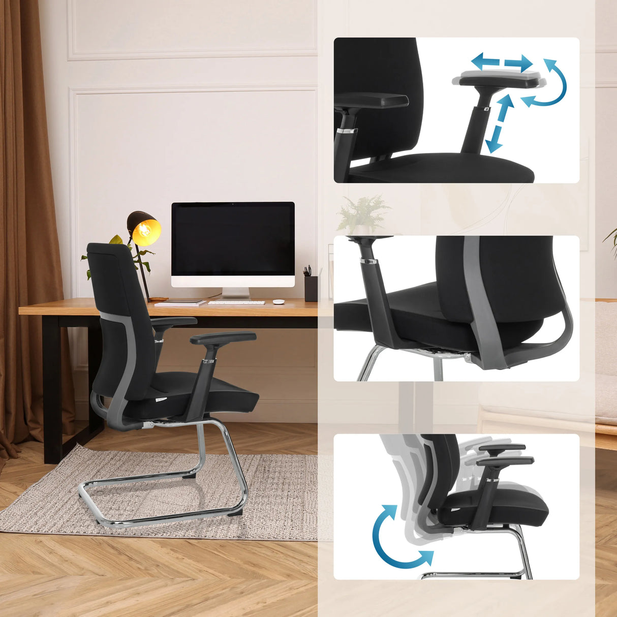 Verstellbare Armlehnen und Mechanik des Freischwingers CAPTIVO PRO V in Schwarz von hjh OFFICE