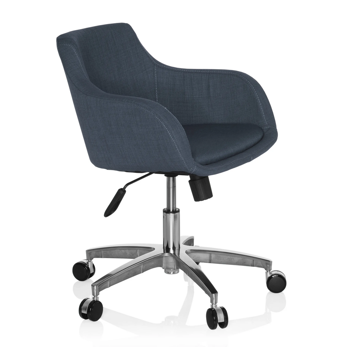 Dunkelgrauer Homeoffice-Bürostuhl SOLAO 100 mit Polsterschale und Fußkreuz mit fünf Rollen von hjh OFFICE – 360-Grad-Ansicht (schräge Frontansicht 60°)