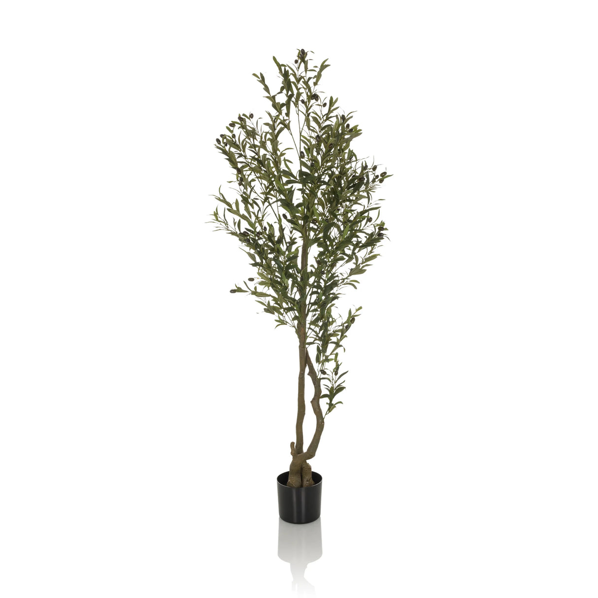 Grüne Kunstpflanze OLIVE I in einem schlichten schwarzen Topf von hjh OFFICE – 360-Grad-Ansicht (Seitenprofil 90°)