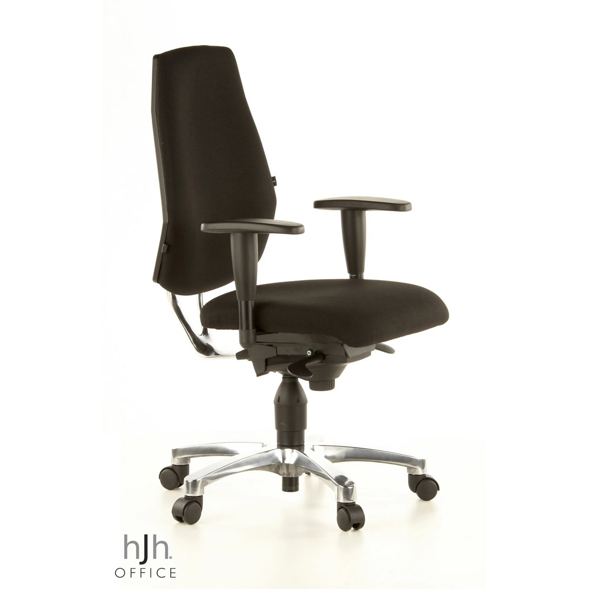 Schwarzer Profi-Bürostuhl SITNESS 30 mit Armlehnen und einem Fußkreuz mit fünf Rollen von Topstar – 360-Grad-Ansicht (schräge Frontansicht 60°)
