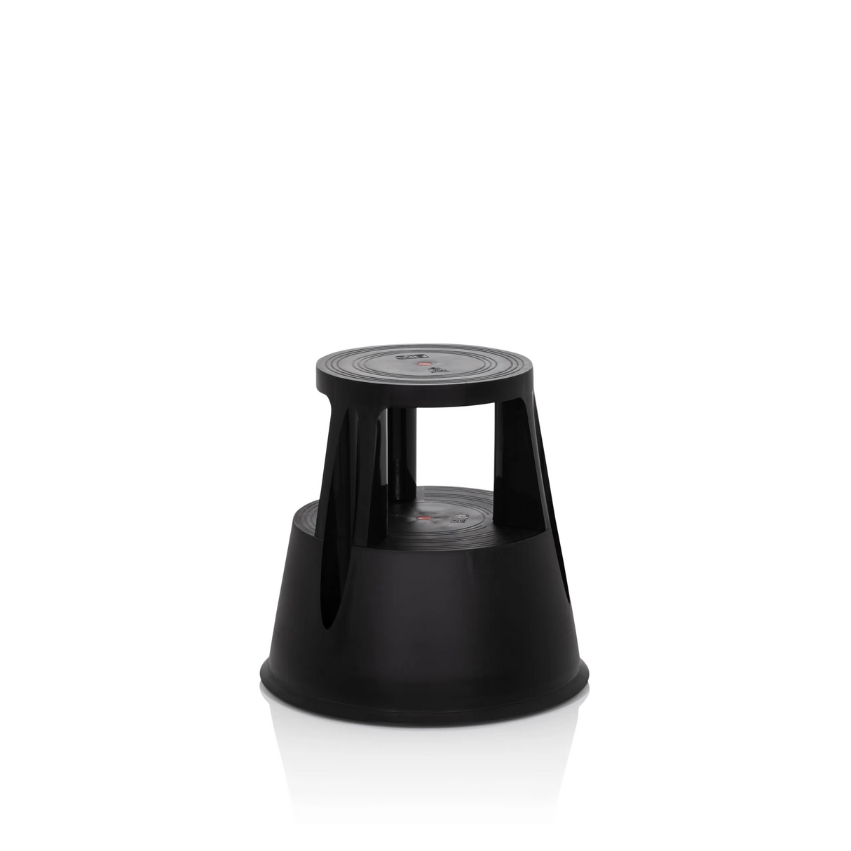 Schwarzer Tritthocker TIO-M I mit runder Trittfläche und konischem Standfuß von hjh OFFICE – 360-Grad-Ansicht (Frontansicht 20°)