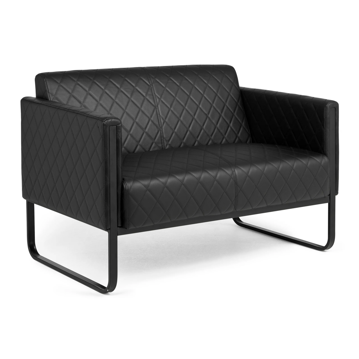 Schwarzes Loungesofa ARUBA BLACK als Zweisitzer mit Steppung und Kufengestell von hjh OFFICE – 360-Grad-Ansicht (Rückenansicht 180°)