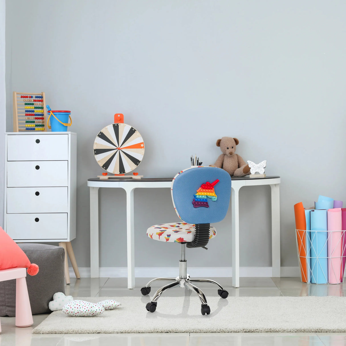 Kinderdrehstuhl KID BUBBLE mit buntem Motiv und blauer Rückenlehne von hjh OFFICE