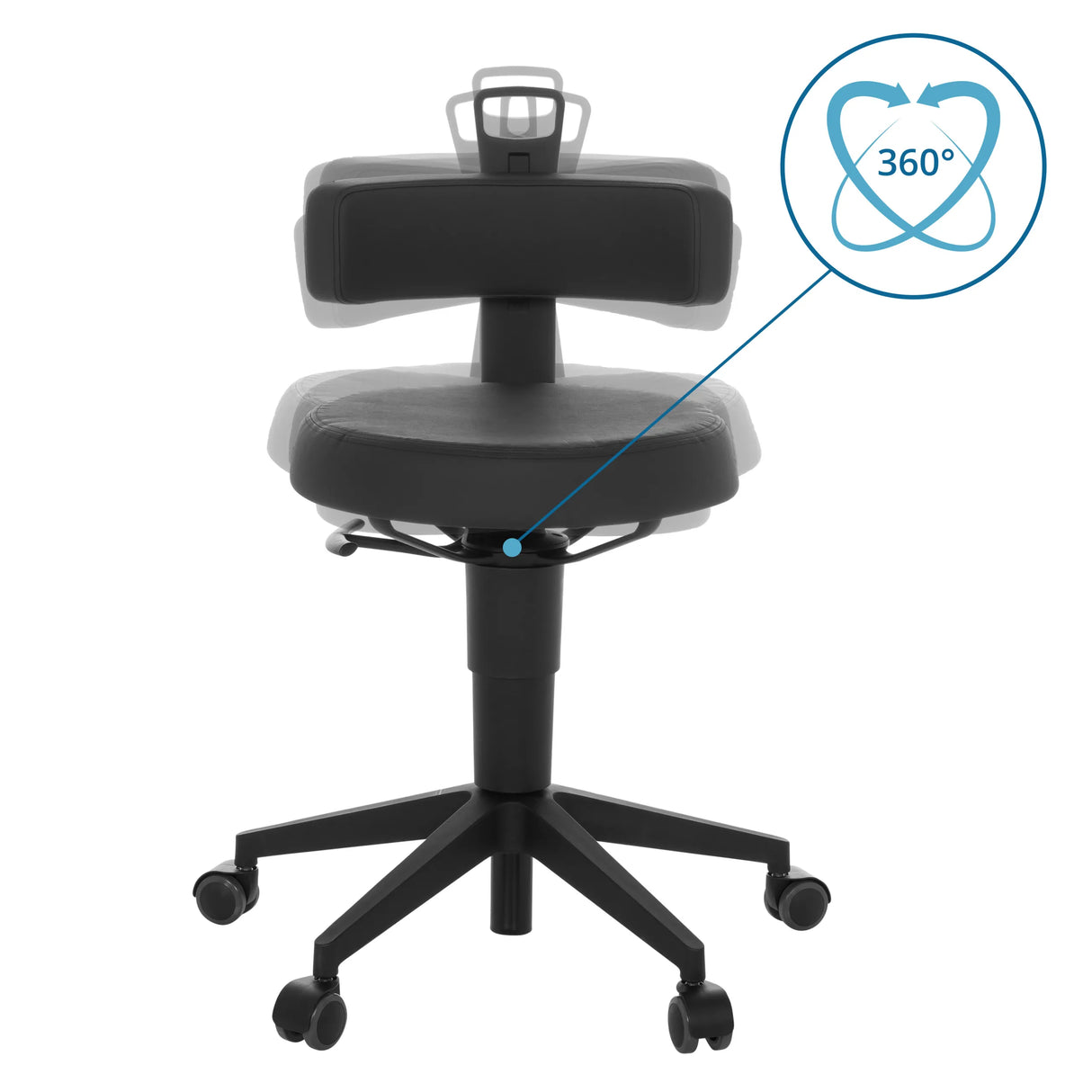 360-Grad-Drehfunktion des Drehhockers TOP WORK FLEX PU in Schwarz mit Kunstlederbezug von hjh OFFICE