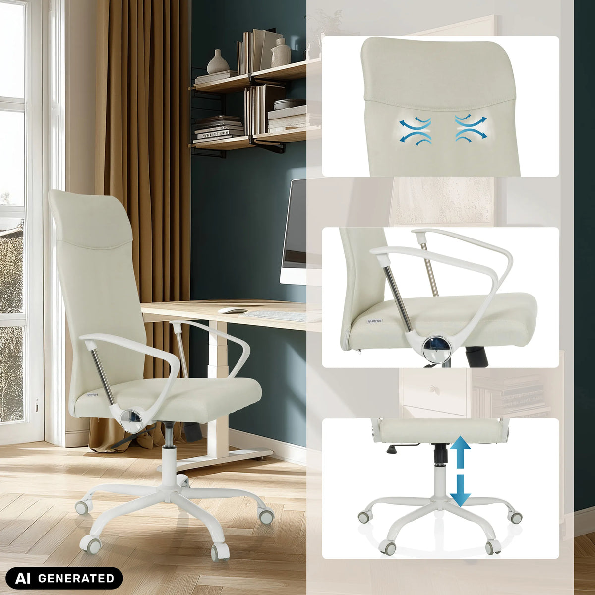 Homeoffice-Bürostuhl STRYKA W in Beige mit Lendenwirbelstütze und Höhenverstellung von hjh OFFICE (KI-generiertes Bild)