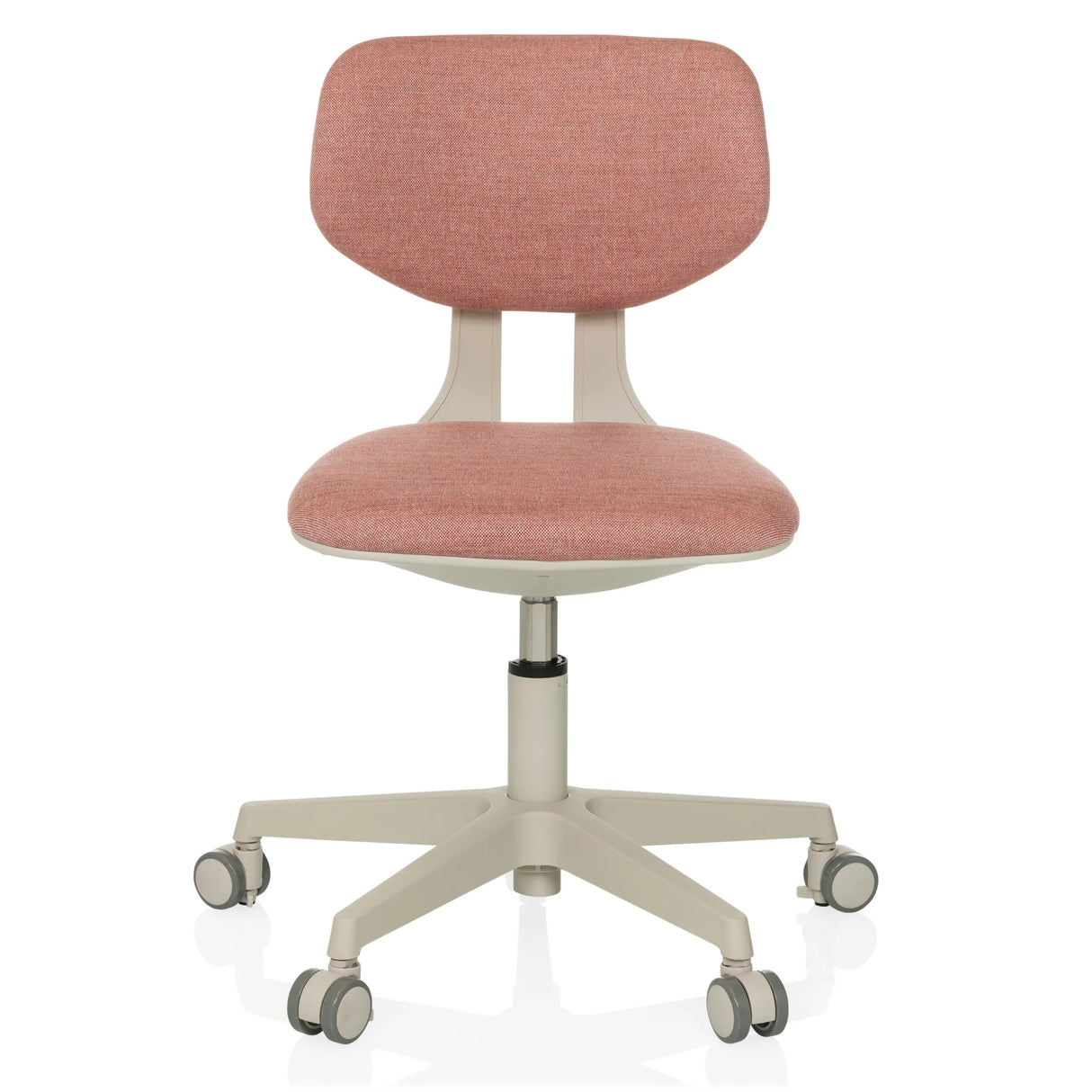 Rosa Kinderdrehstuhl KIDDY CLASSIC mit gepolsterter Sitzfläche und Fußkreuz mit fünf Rollen von hjh OFFICE – 360-Grad-Ansicht (Frontansicht 0°)