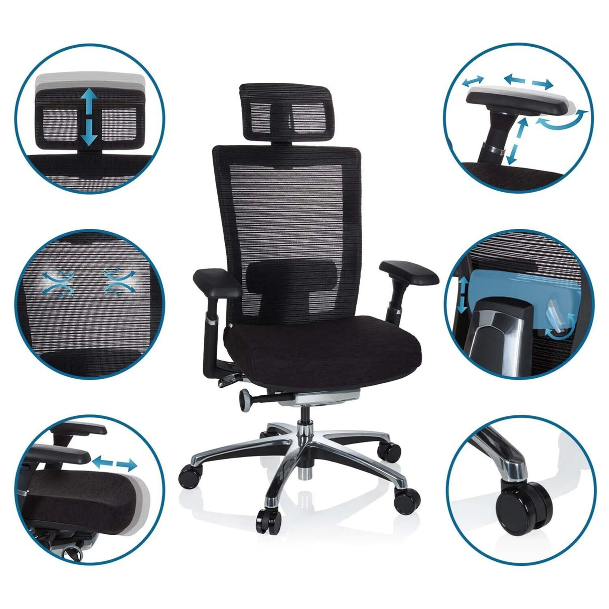 High-End-Bürostuhl NOVA PRO I in Schwarz mit verschiedenen Verstellmöglichkeiten von hjh OFFICE
