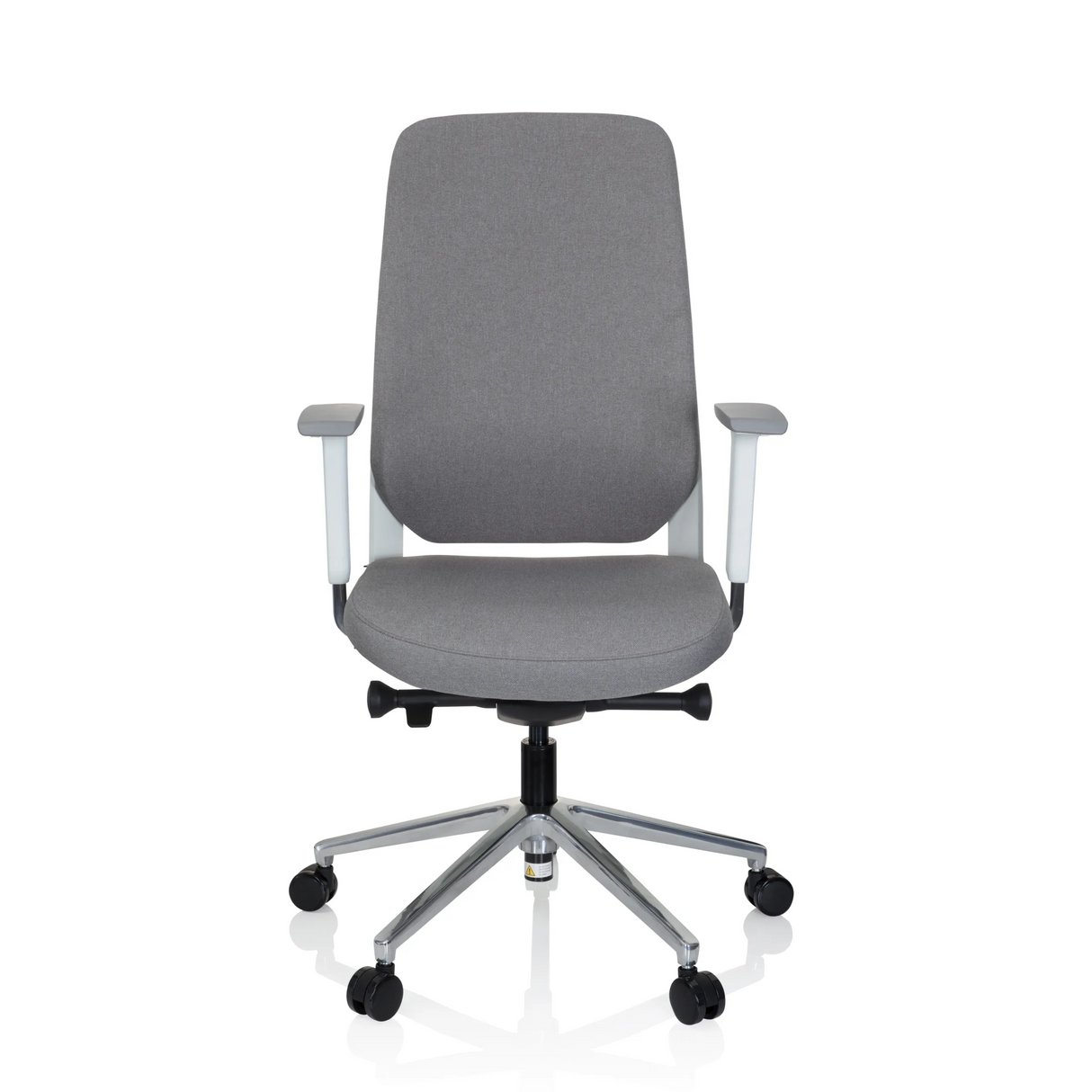 Grauer Profi-Bürostuhl CHIARO T4 WHITE mit Armlehnen und einem Fußkreuz mit fünf Rollen von hjh OFFICE – 360-Grad-Ansicht (Frontansicht 0°)