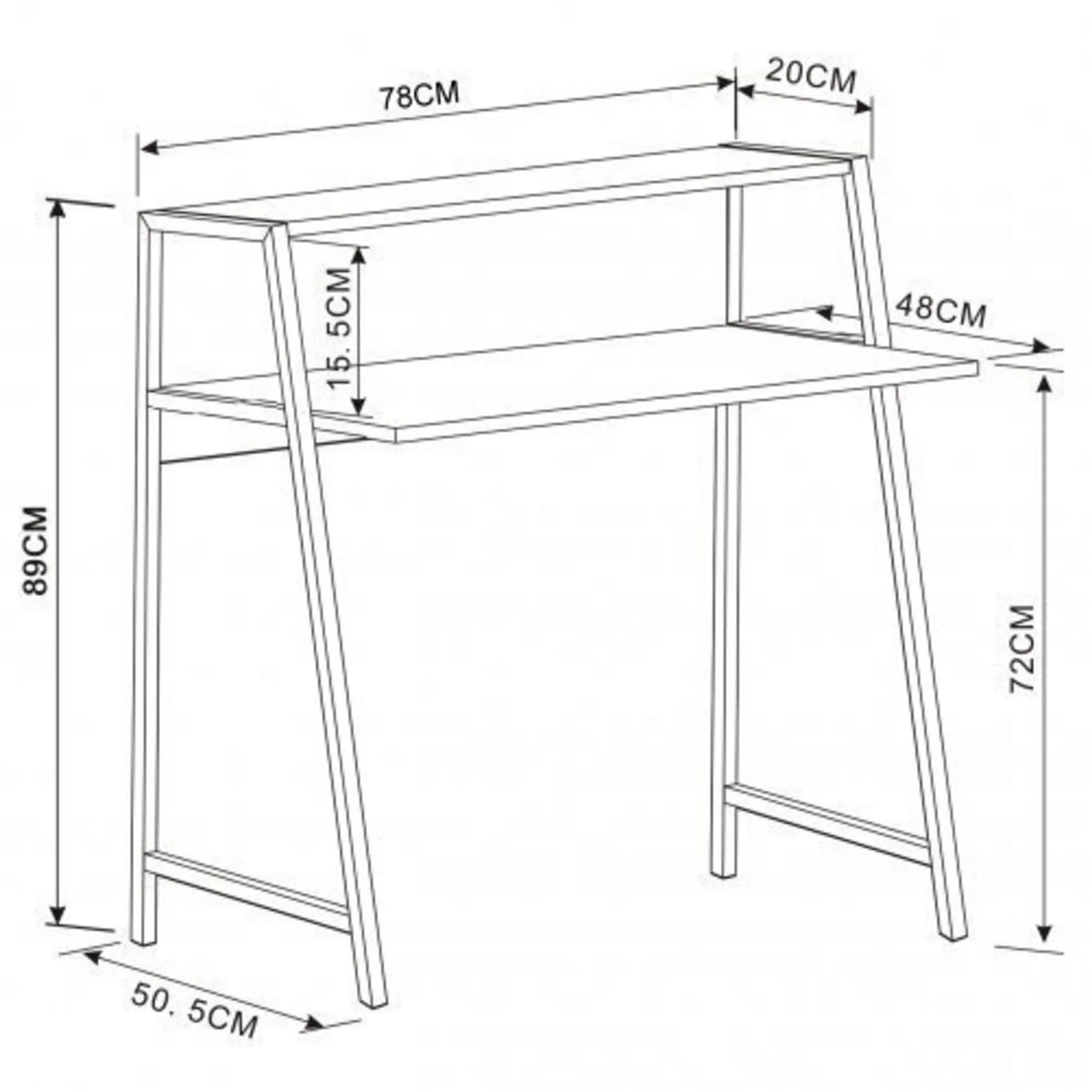 Technische Zeichnung des Schreibtischs DUMONT mit 78 × 50,5 cm von hjh OFFICE