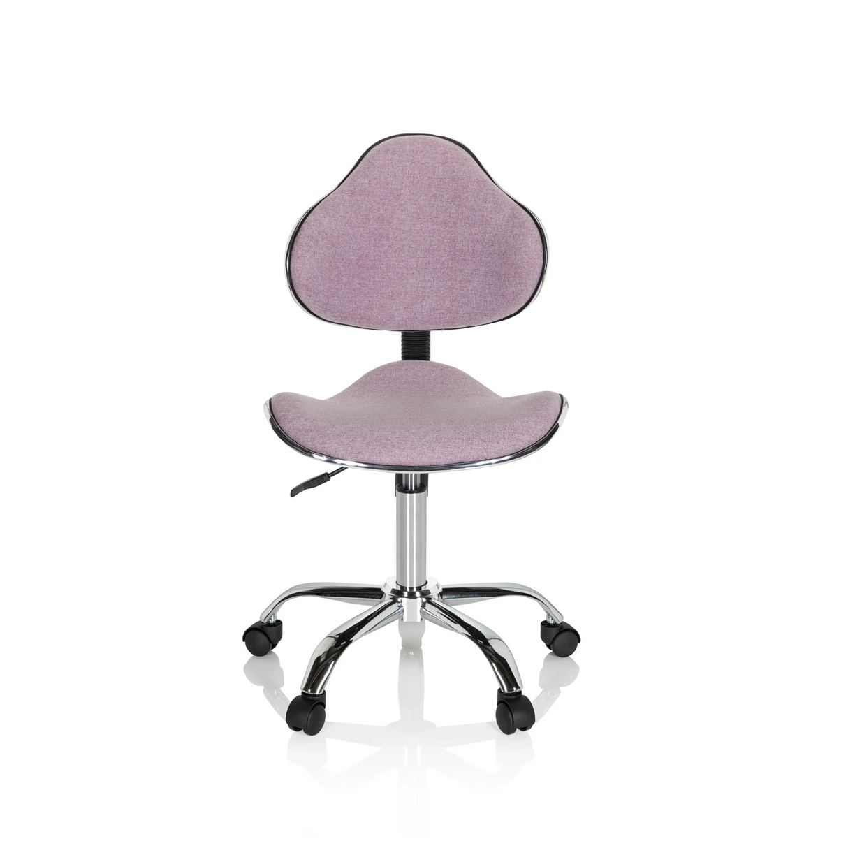 Rosa Kinderdrehstuhl KIDDY GTI-3 mit glänzendem Fußkreuz und fünf Rollen von hjh OFFICE – 360-Grad-Ansicht (Frontansicht 0°)