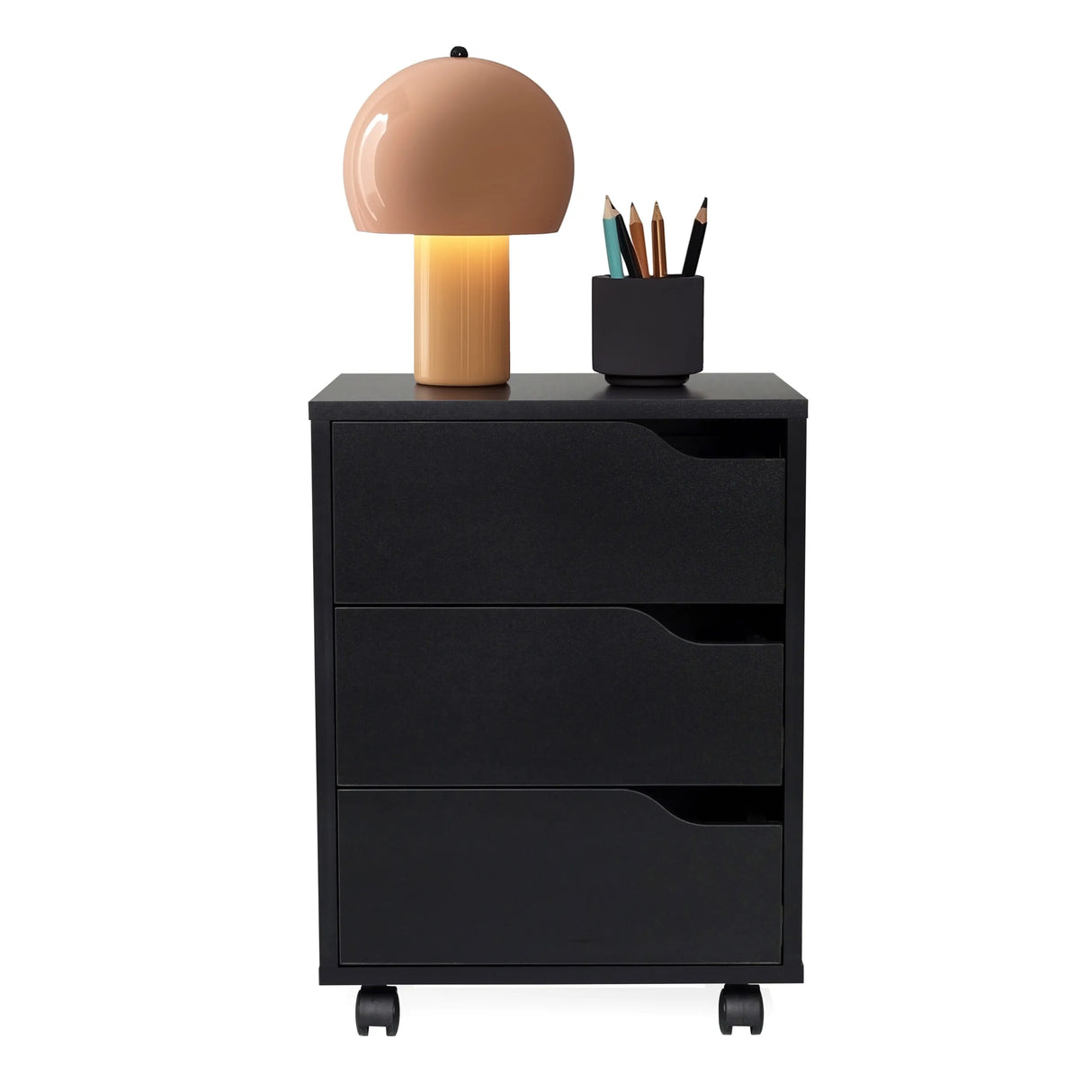 Schwarzer Rollcontainer ORGANISER I mit drei Schubladen und Rollen von hjh OFFICE