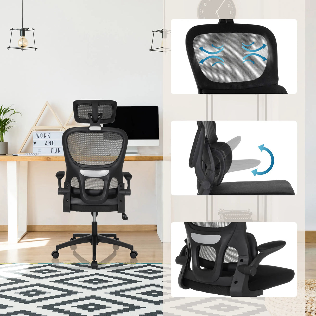 Homeoffice-Bürostuhl ERGOMY FLEX in Schwarz mit atmungsaktiver Netzrückenlehne und verstellbarer Sitzfläche von MyBuero
