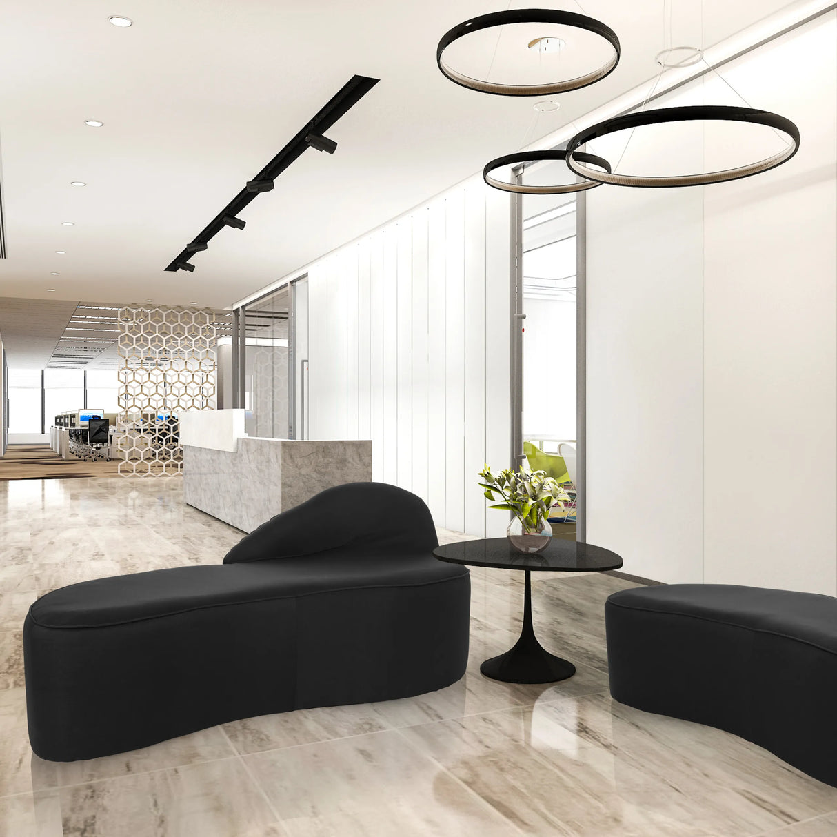 Schwarzes Loungesofa BARACOA in einer modernen Büroumgebung mit einem Beistelltisch von hjh OFFICE