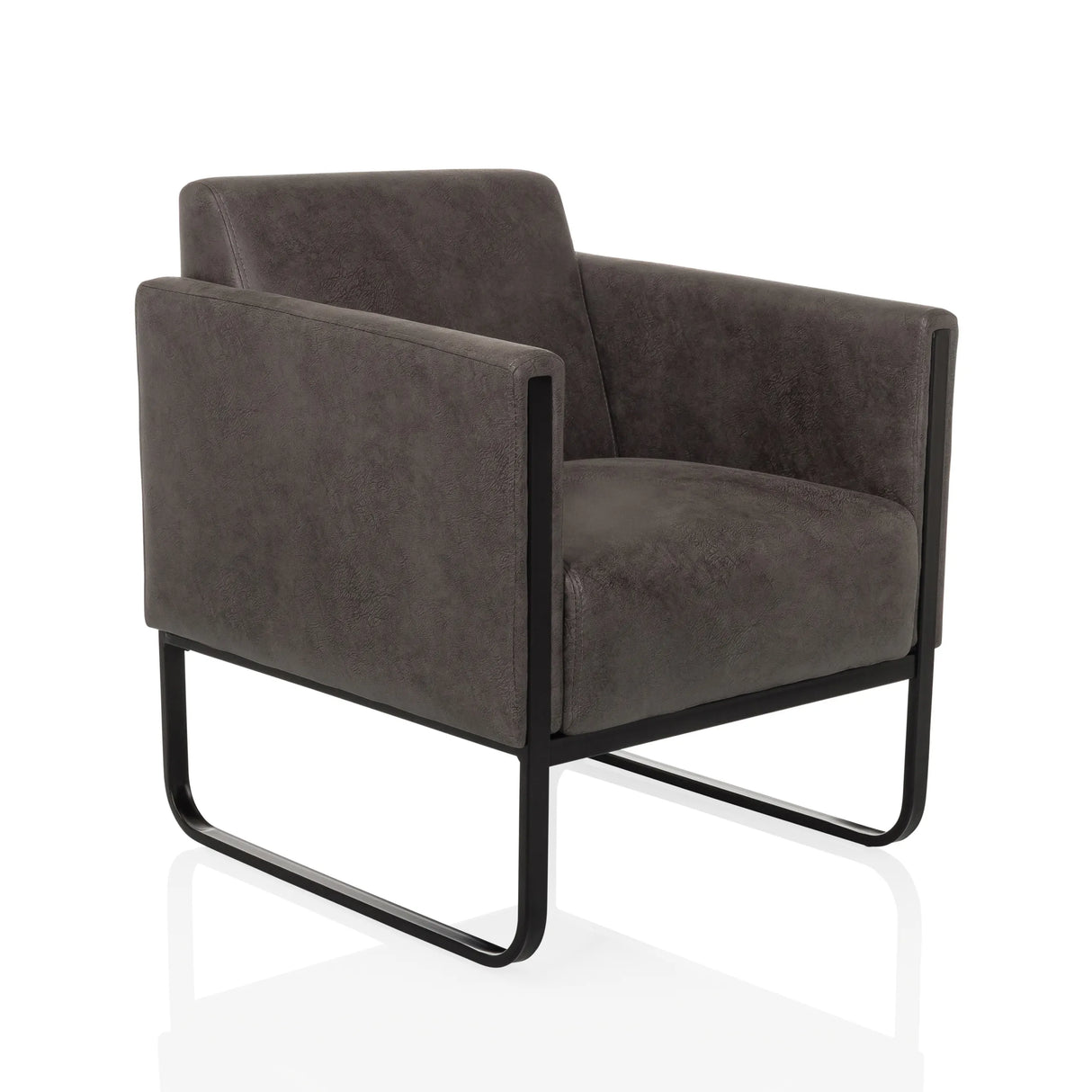Grauer Loungesessel Aruba Retro mit Armlehnen und schwarzem Gestell von hjh OFFICE – 360-Grad-Ansicht (schräge Frontansicht 30°)