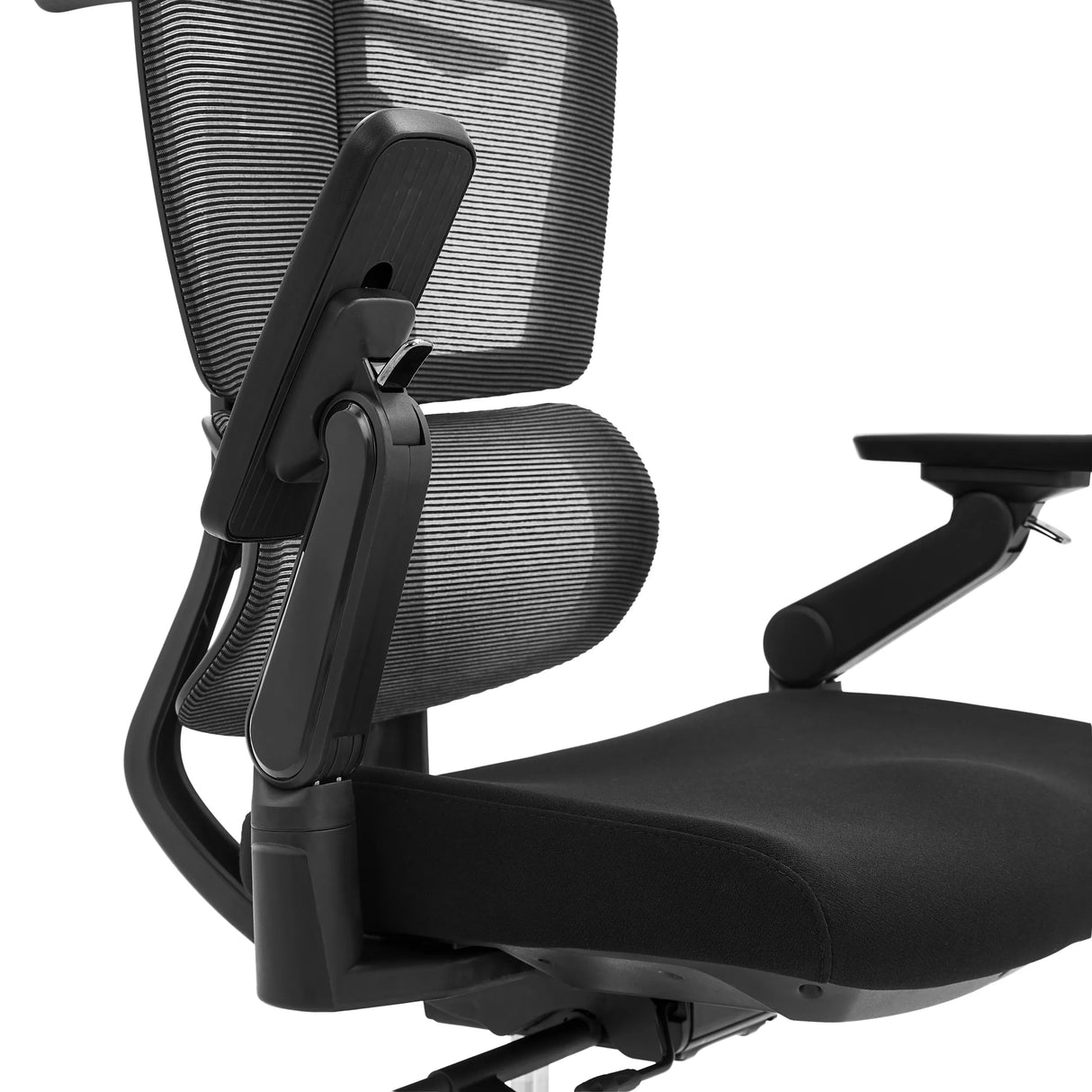 Verstellbare Armlehne des Profi-Bürostuhls Ergo U2 Flex3 mit Netzrückenlehne und schwarzem Stoffbezug von hjh OFFICE