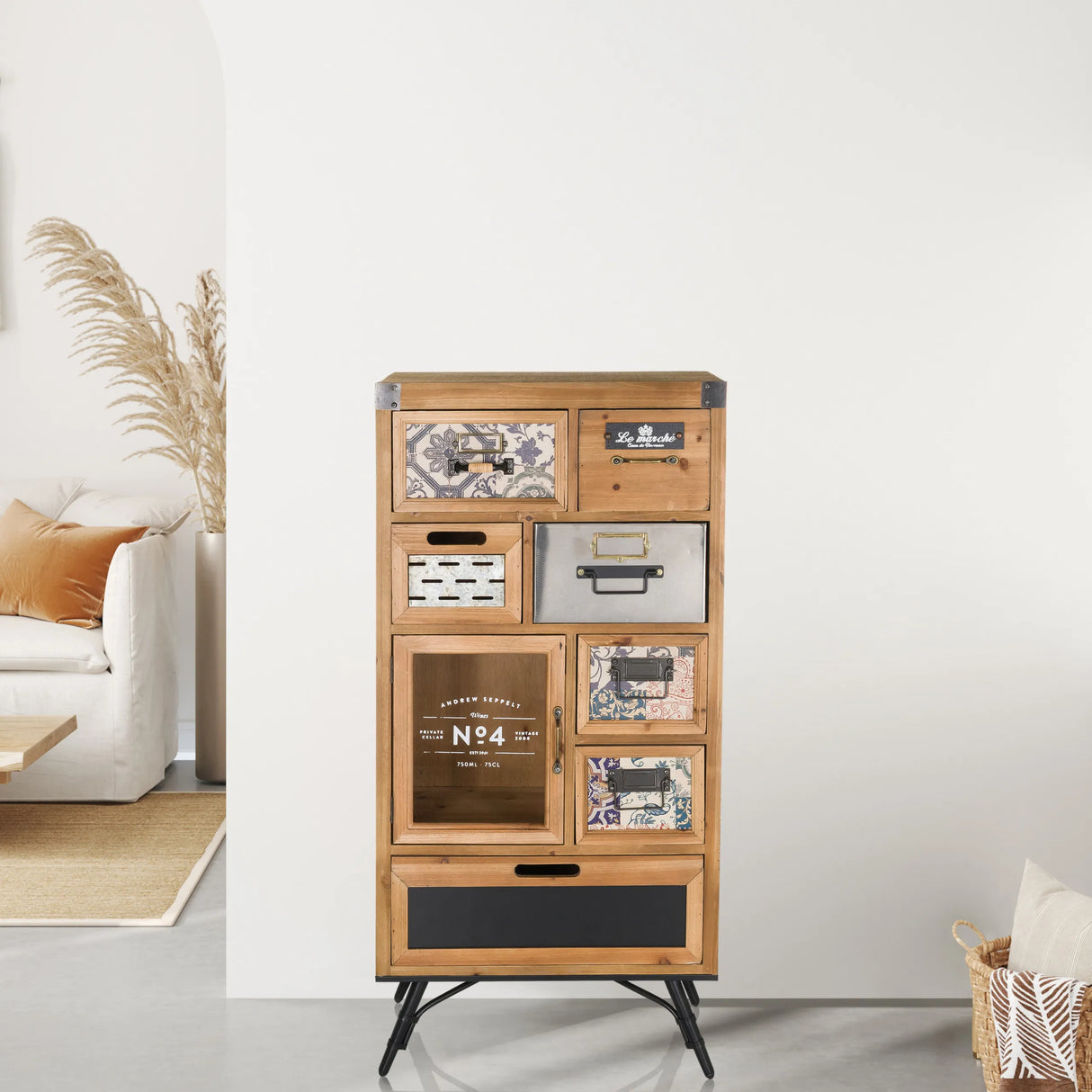 Sideboard CONTINENTO S aus Holz in dunklen Farbtönen mit verschiedenen Schubladen und Metallfüßen von hjh LIVING