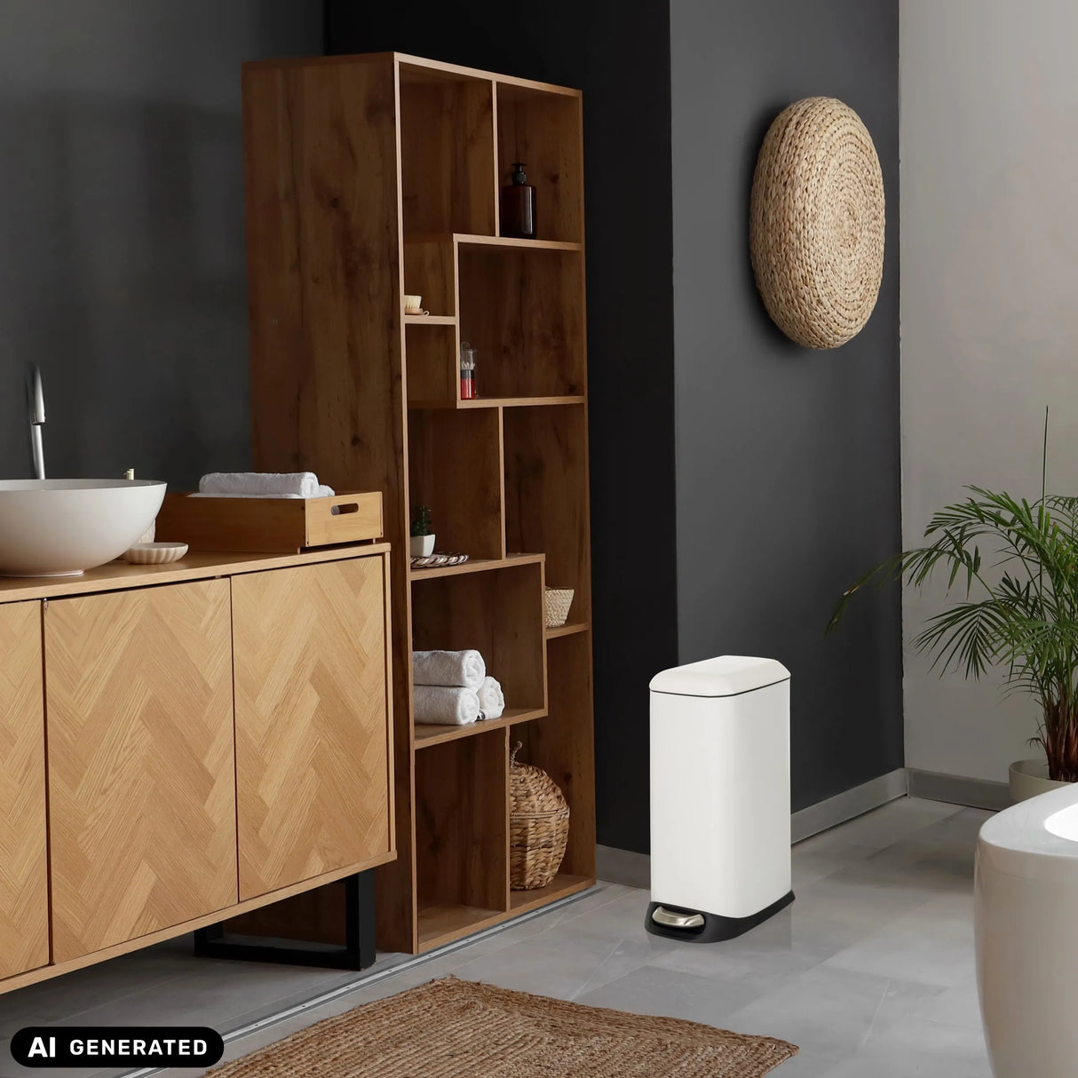 Weißer Mülleimer CLEAN SLIM mit 20 Litern Fassungsvermögen von hjh OFFICE (KI-generiertes Bild)