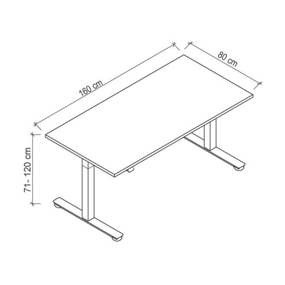 Technische Zeichnung des Schreibtischs XMST 16 G mit 160 × 80 cm von hjh OFFICE PRO