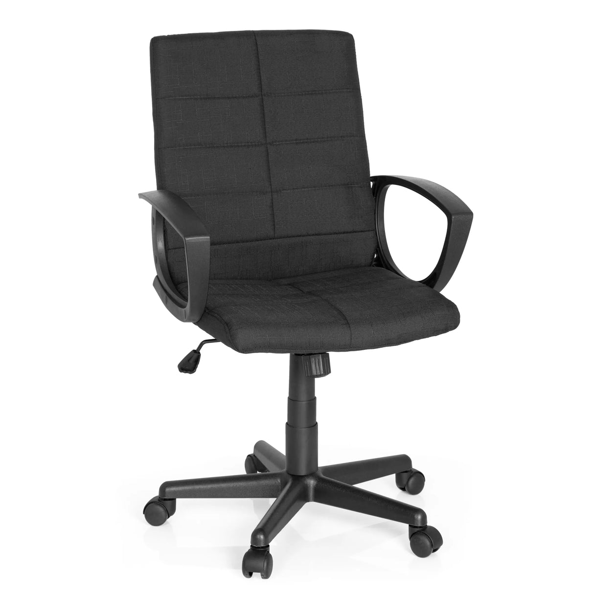 Schwarzer Homeoffice-Bürostuhl STAR-TEC CL300 mit Armlehnen und Fußkreuz mit fünf Rollen von MyBuero – 360-Grad-Ansicht (Frontansicht 20°)