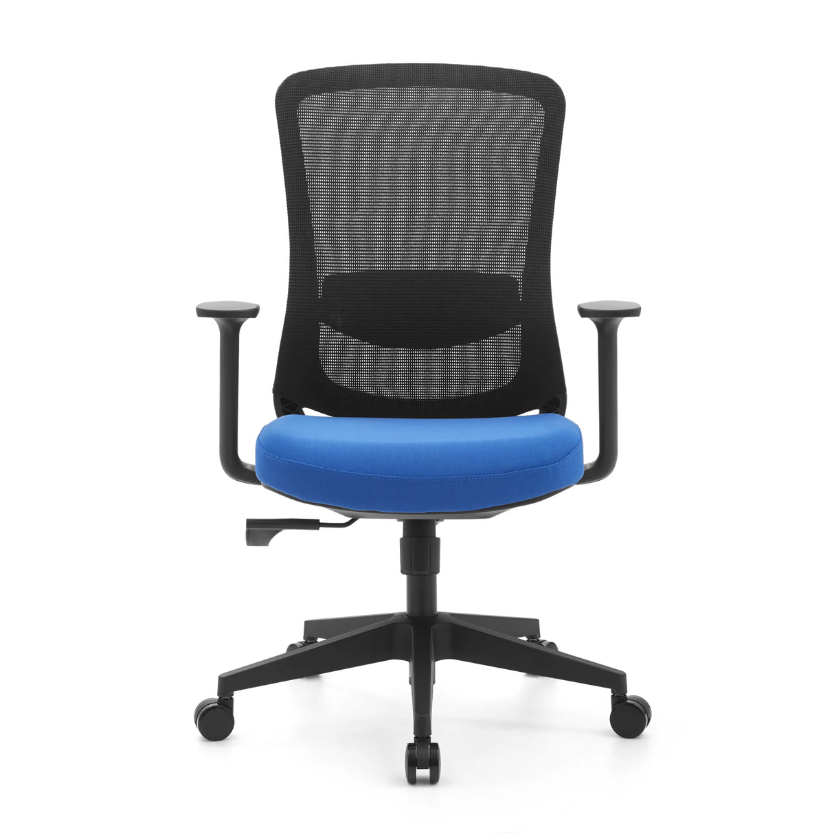 Blau-schwarzer Homeoffice-Bürostuhl Sedito mit Netzrücken und Fußkreuz mit fünf Rollen von hjh OFFICE – 360-Grad-Ansicht (Frontansicht 0°)