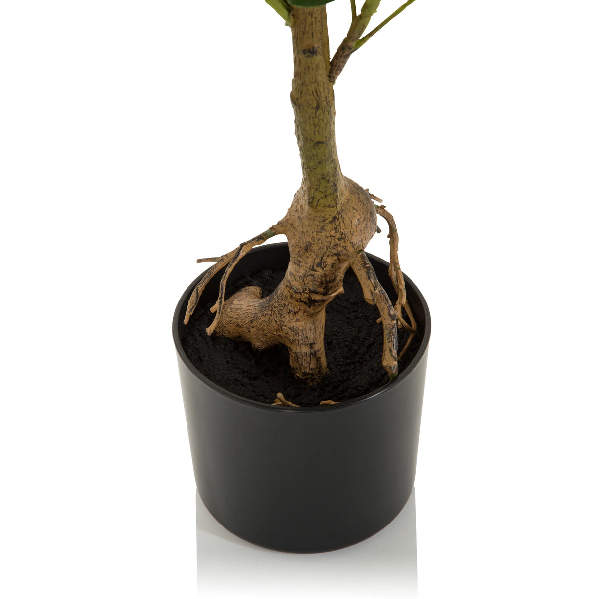 Stamm und Wurzelbereich der Kunstpflanze SCHEFFLERA in einem schwarzen Topf von hjh OFFICE