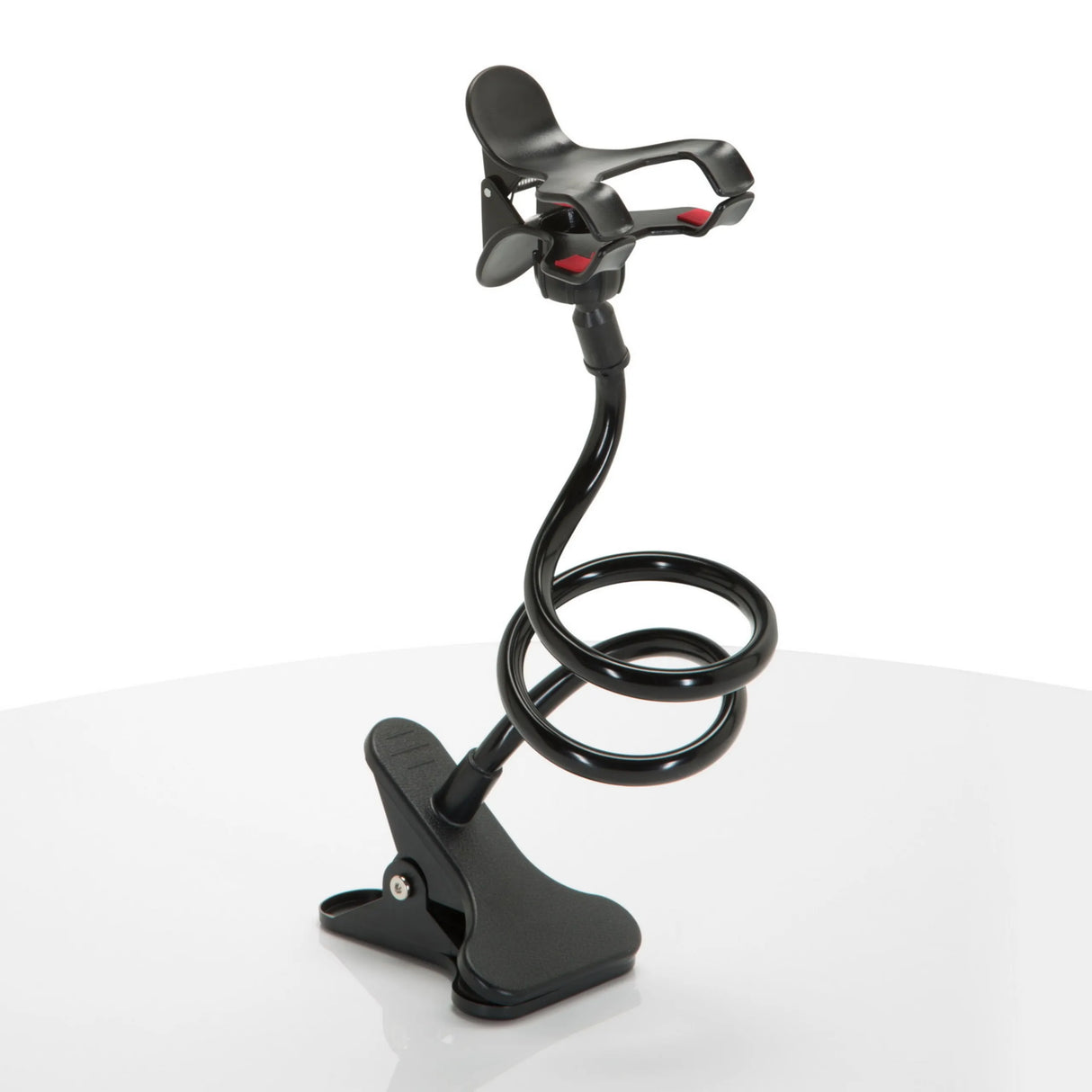 Schwarze Handy & Tablet Halterung FLEXMOBI mit flexiblem Schwanenhals und Tischklemme von hjh OFFICE