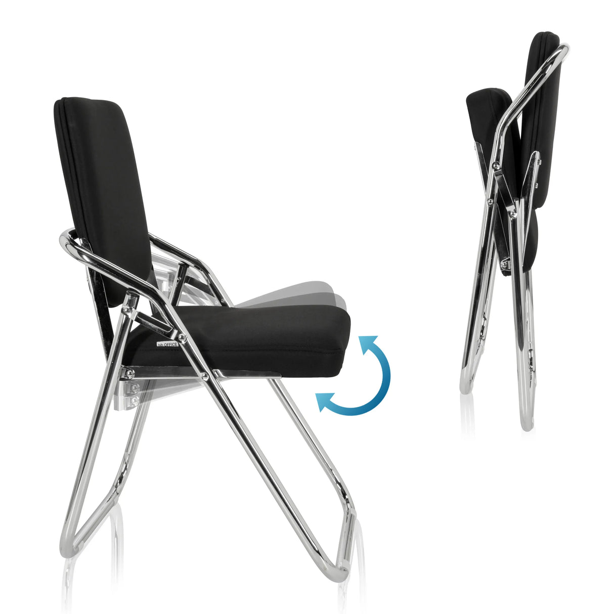 Klappmechanismus des Klappstuhls ESTO mit schwarzem Stoffbezug und Chromgestell von hjh OFFICE