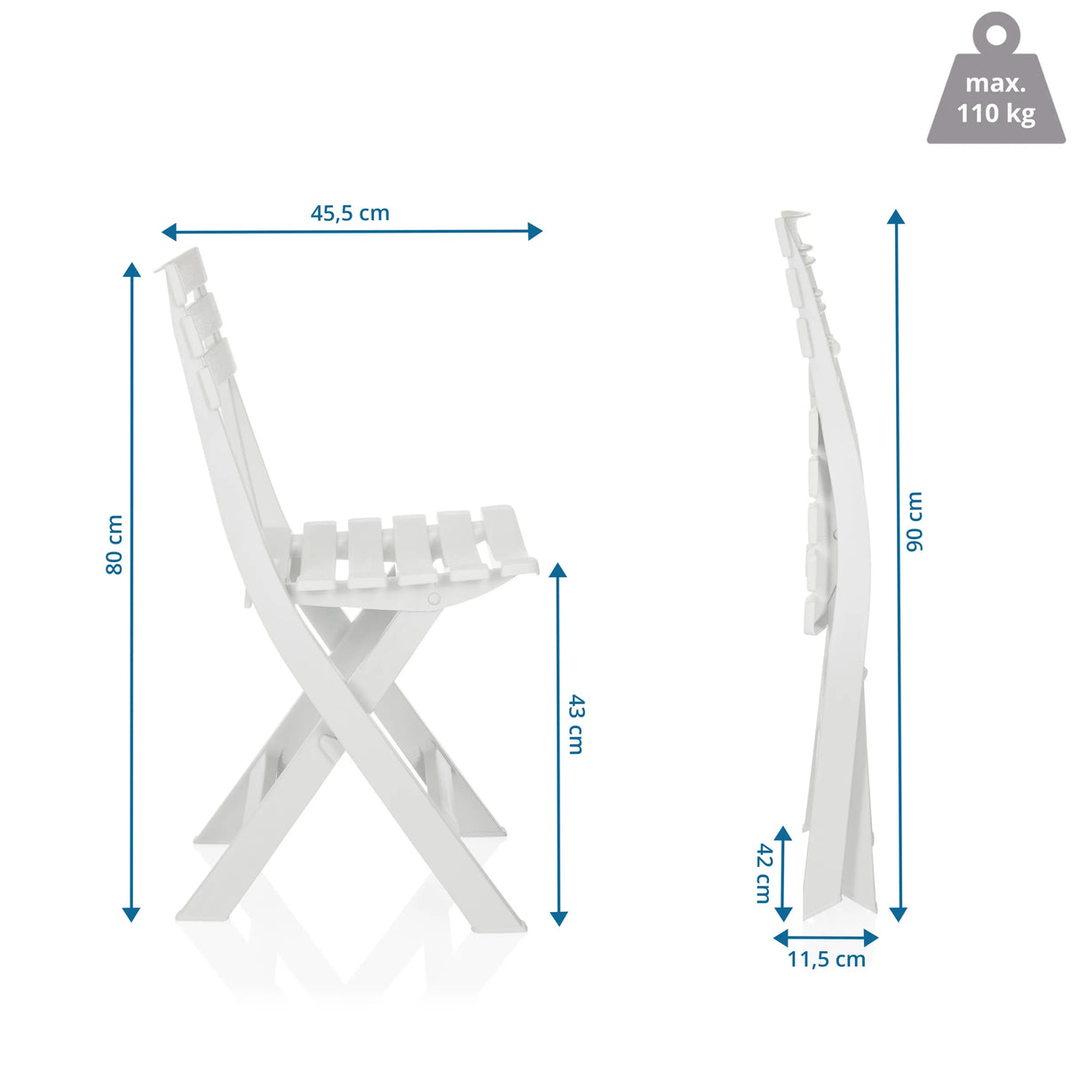 Technische Zeichnung des Outdoor-Stuhls TRAVANO mit einer Höhe von 80 cm von hjh LIVING