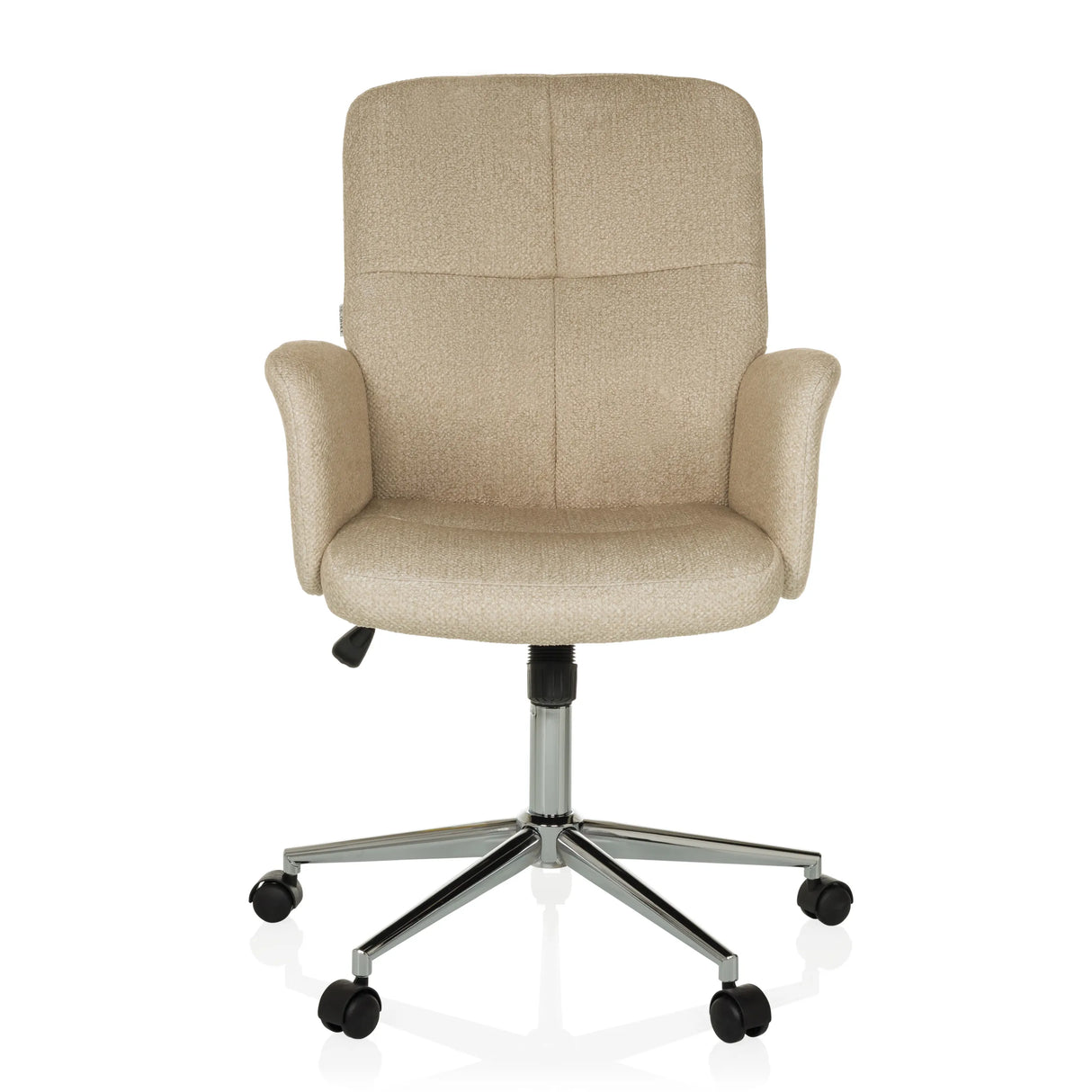 Beiger Homeoffice-Bürostuhl SOLAO 400 mit gepolsterten Armlehnen und Fußkreuz mit fünf Rollen von hjh OFFICE – 360-Grad-Ansicht (Frontansicht 0°)