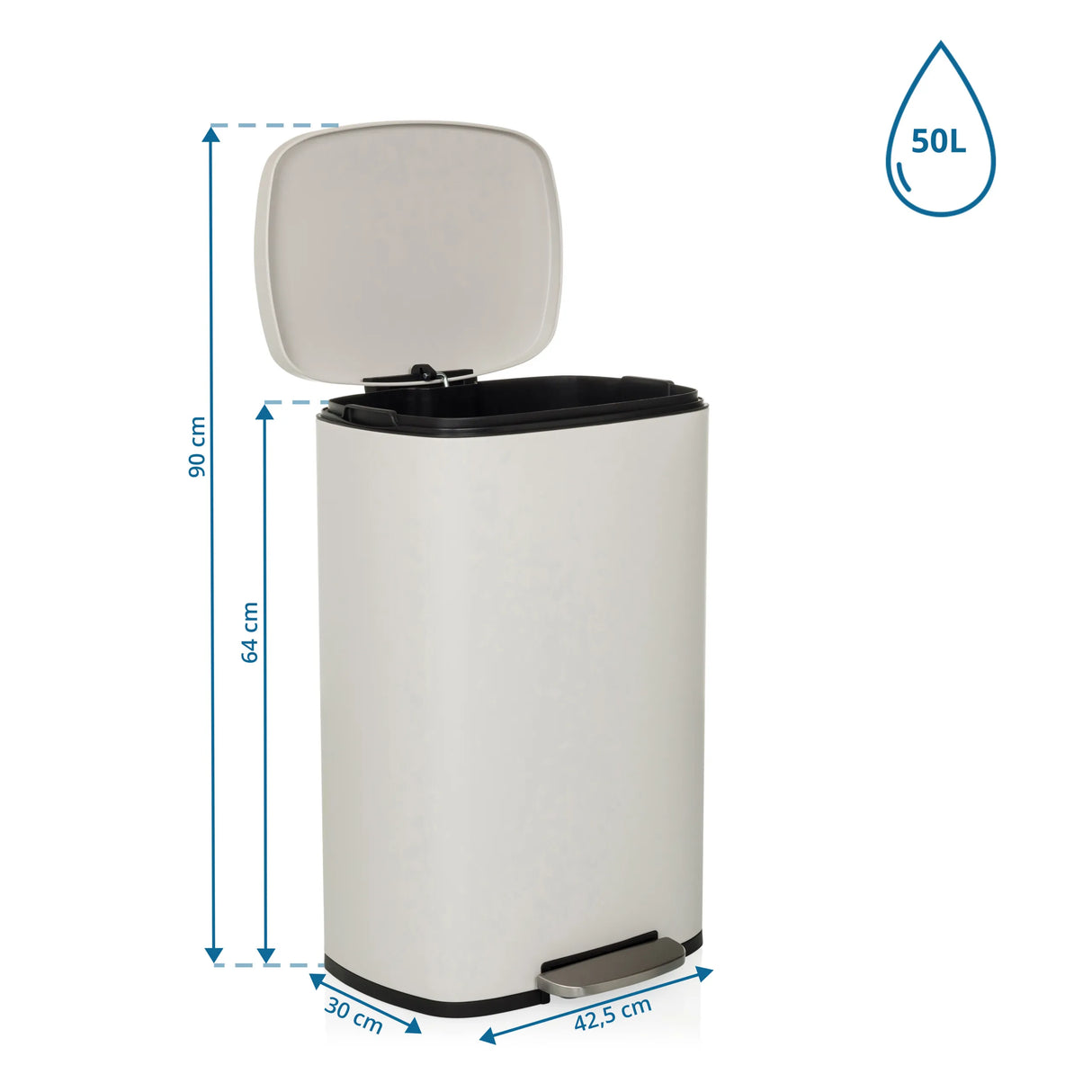 Maßzeichnung des Mülleimers CLEAN XV mit 50 l Fassungsvermögen und 90 cm Höhe von hjh OFFICE