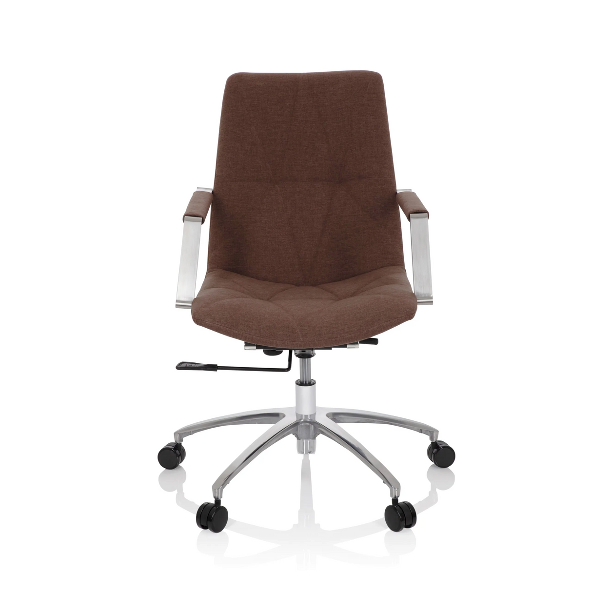 Mittelbrauner Homeoffice-Bürostuhl SARANTO II mit Armlehnen und Fußkreuz mit fünf Rollen von hjh OFFICE – 360-Grad-Ansicht (Frontansicht 0°)