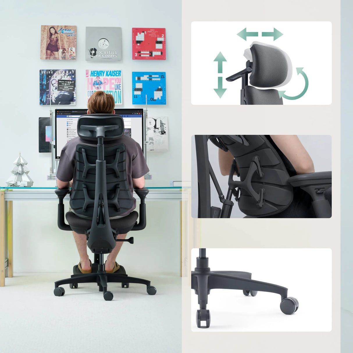High-End-Bürostuhl LiberNovo Omni Gen in Dunkelgrau mit verstellbarer Kopfstütze und Rollen von Libernovo