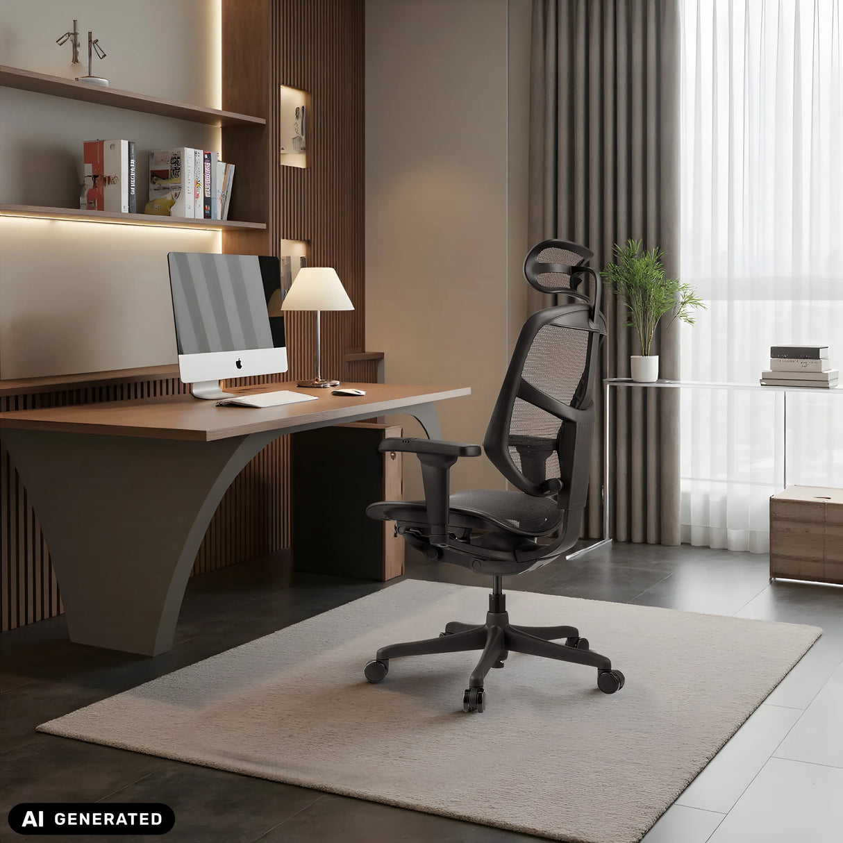 Schwarzer Profi-Bürostuhl ENJOY ULTRA GEN2 mit Netzrücken und Kopfstütze von hjh OFFICE (KI-generiertes Bild)
