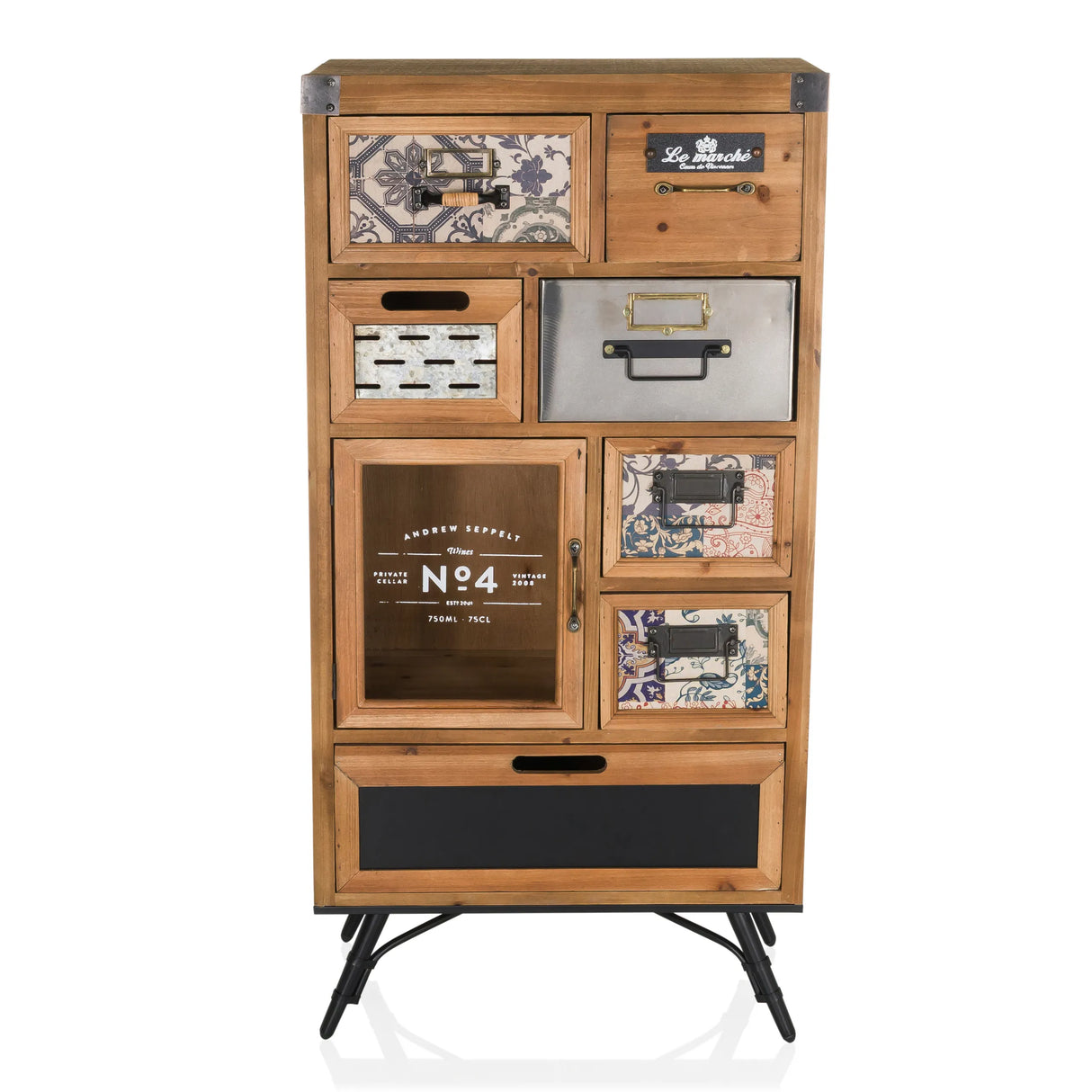 Sideboard CONTINENTO S in Holzfarben mit verschiedenen Schubladen und Metallakzenten von hjh LIVING