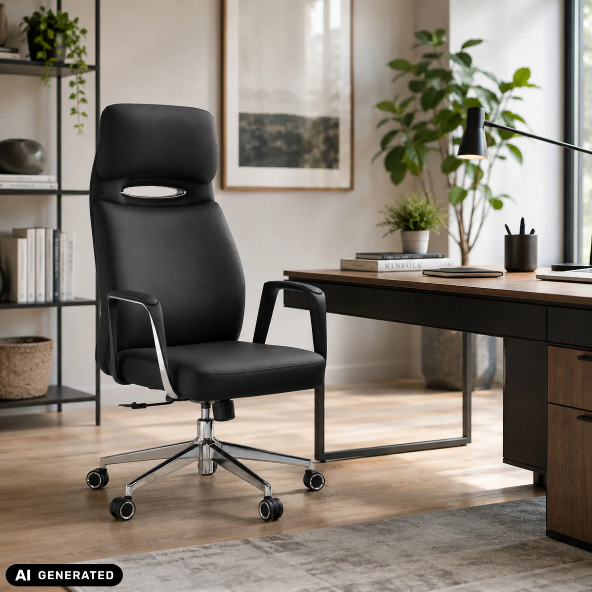 Profi-Chefsessel VELVET ECO in Schwarz mit Chromgestell und Teppichbodenrollen von hjh OFFICE
