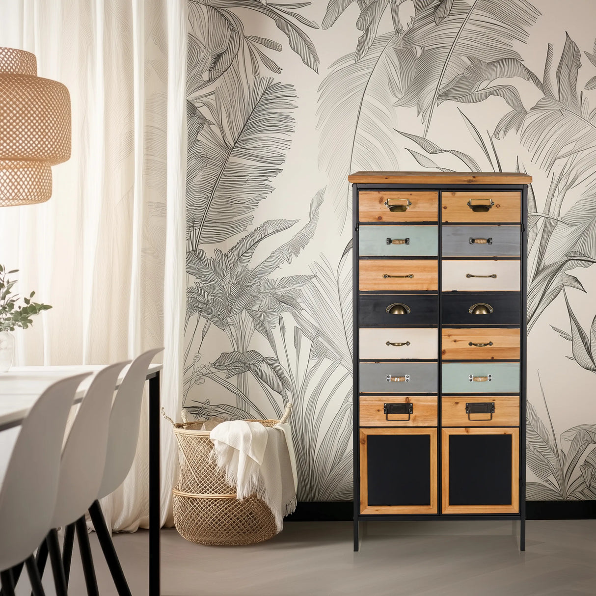 Kommode CONTINENTO HIGH in verschiedenen Holzfarben und dunklen Tönen mit Metallrahmen von hjh LIVING
