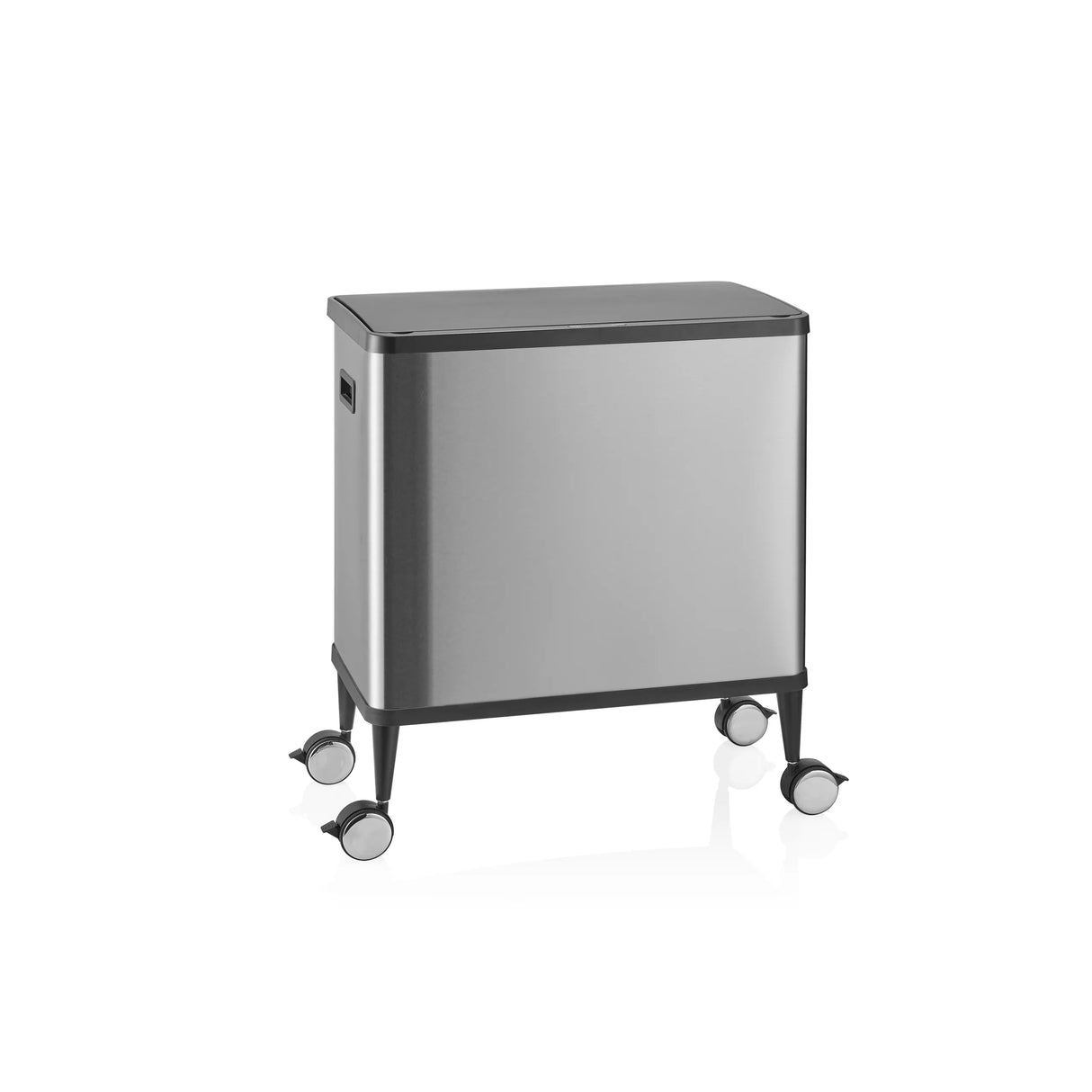 Silberner Mülleimer Clean Mobile mit vier Rollen von hjh OFFICE – 360-Grad-Ansicht (Frontansicht 15°)