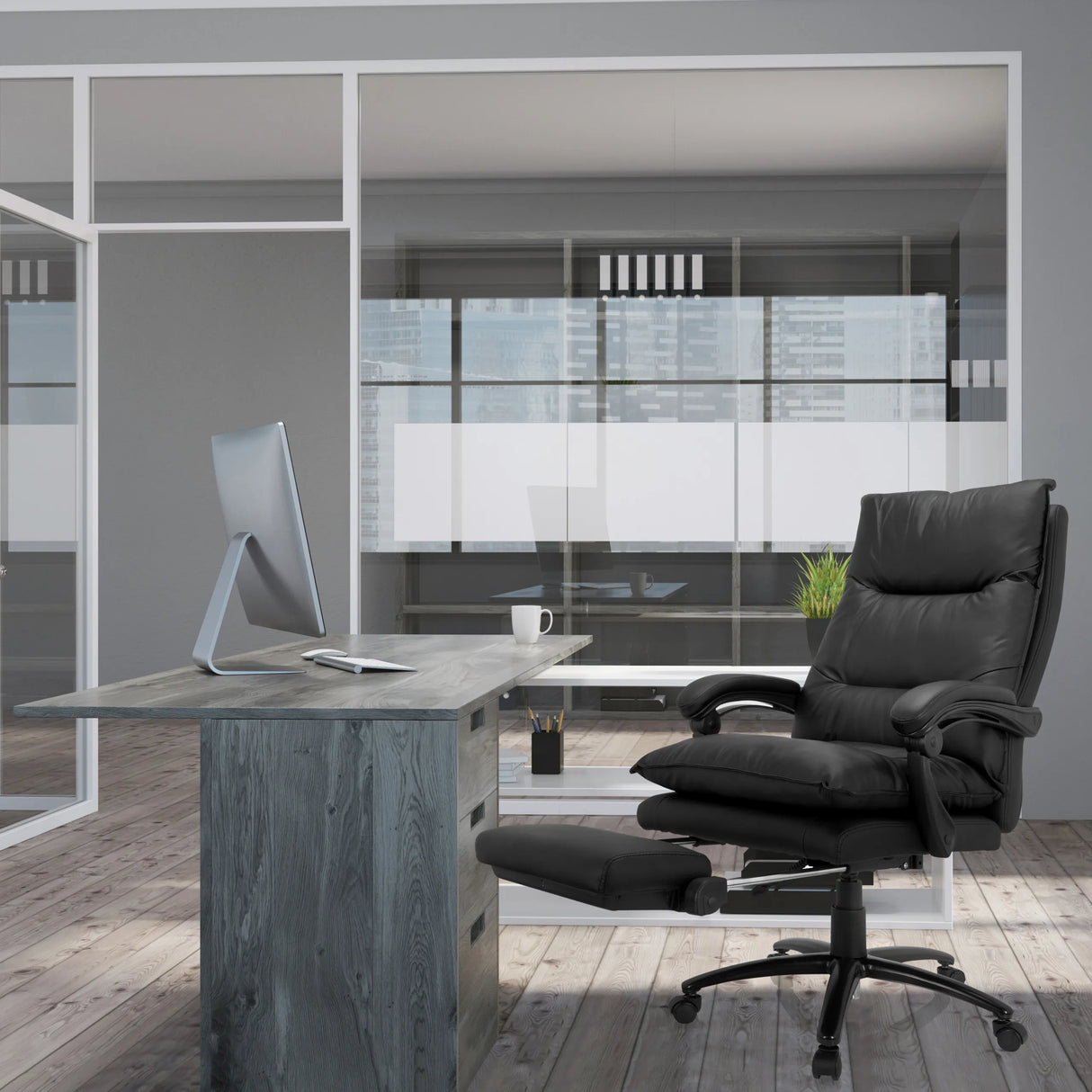 Schwarzer Homeoffice Chefsessel RELAX CL 200 aus Kunstleder mit ausziehbarer Fußstütze von MyBuero