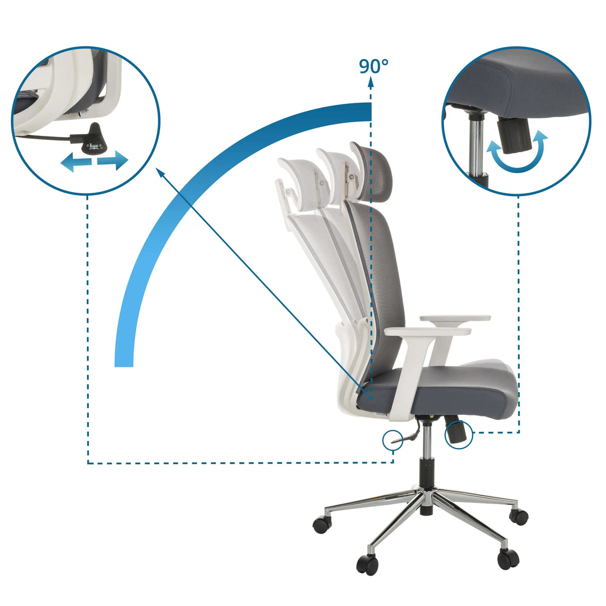 Verstellmechanismen des Homeoffice-Bürostuhls BELAIA W mit 90° Neigung und Sitzhöhenverstellung von hjh OFFICE