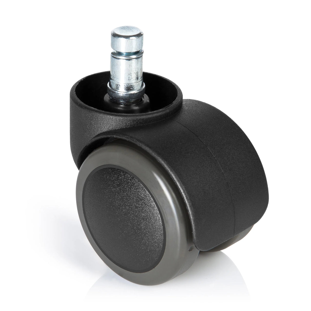 Schwarze Stuhlrolle 5x ROLO FREE 10mm/50mm für Hartböden mit silberfarbenem Bolzen von hjh OFFICE – 360-Grad-Ansicht (Frontansicht 0°)