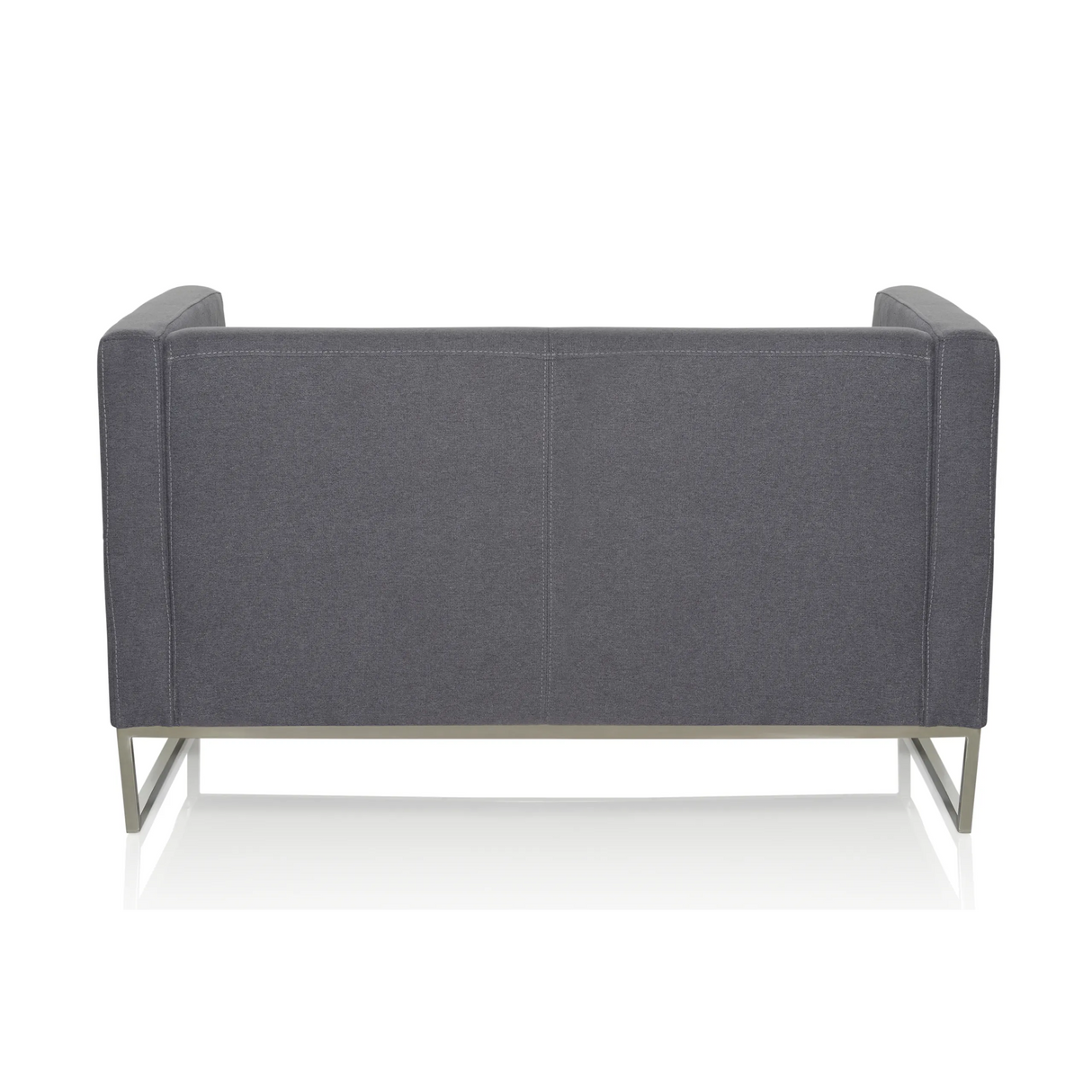 Dunkelgraues Loungesofa BARBADOS als Zwei-Sitzer mit Metallgestell von hjh OFFICE – 360-Grad-Ansicht (schräge Rückenansicht 240°)