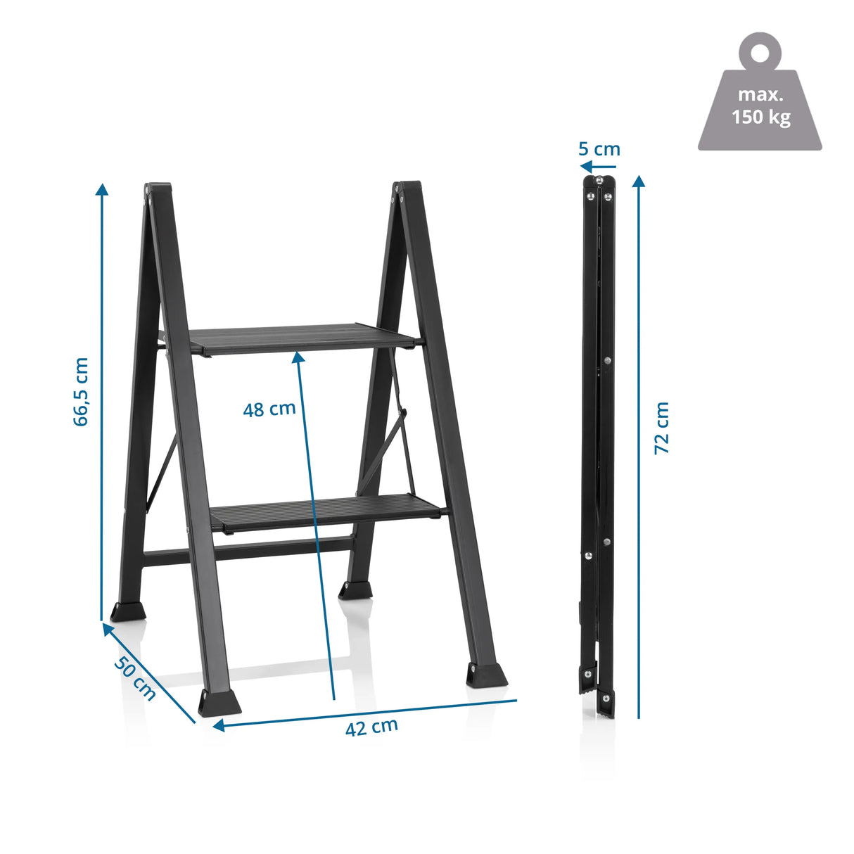 Technische Zeichnung der Klappleiter SOLID W5 mit einer Höhe von 66,5 cm von hjh OFFICE