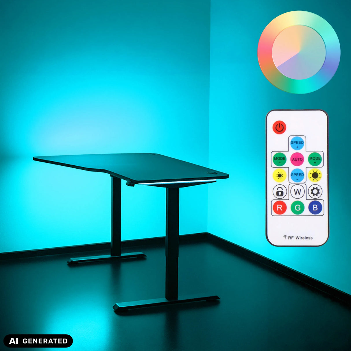 Elektrisch höhenverstellbarer Schreibtisch Worktime Game mit Fernbedienung von hjh OFFICE (KI-generiertes Bild)
