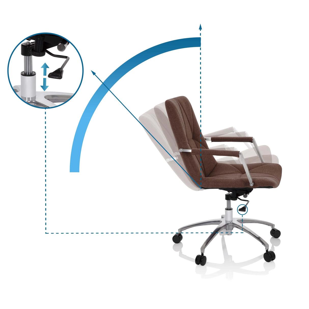 Verstellbare Rückenlehne und Gasdruckfeder des Home-Office-Bürostuhls SARANTO II von hjh OFFICE