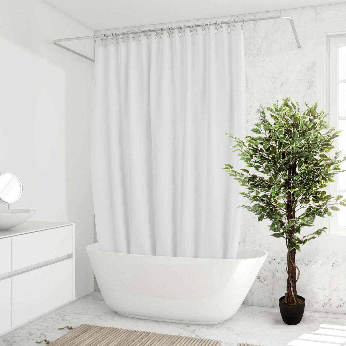 Grüne Kunstpflanze FICUS in einem schwarzen Top im Badezimmer von hjh OFFICE