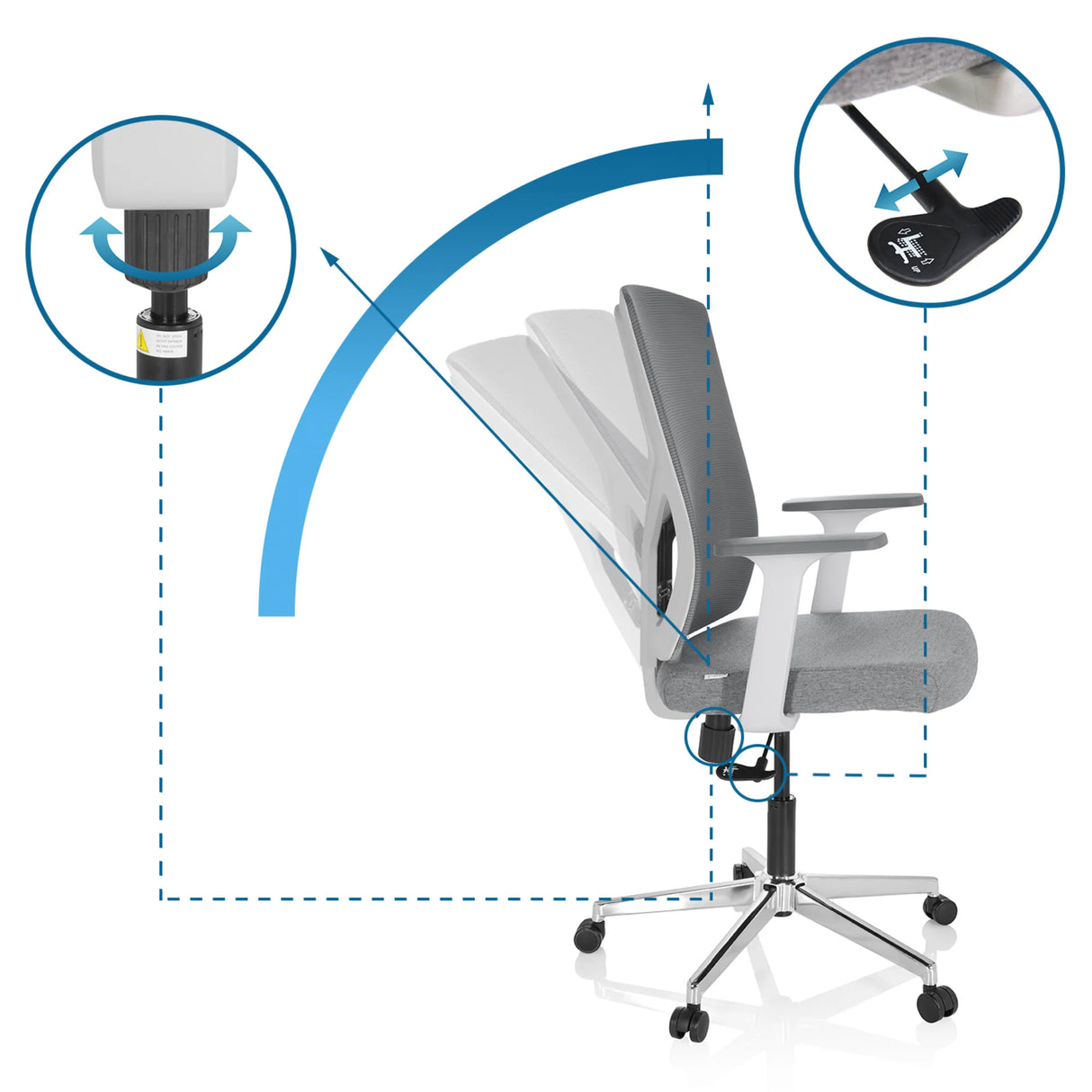 Verstellmechanismen und Neigefunktion des Homeoffice-Bürostuhls BRETON BASE W in Grau von hjh OFFICE