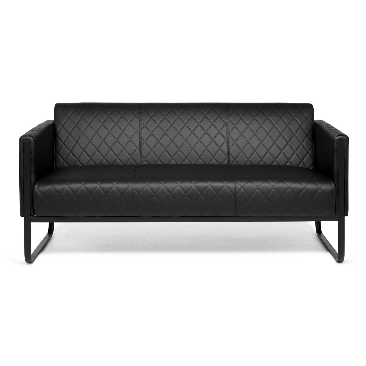 Schwarzes Loungesofa ARUBA BLACK mit Rautensteppung und Metallgestell von hjh OFFICE – 360-Grad-Ansicht (Frontansicht 0°)