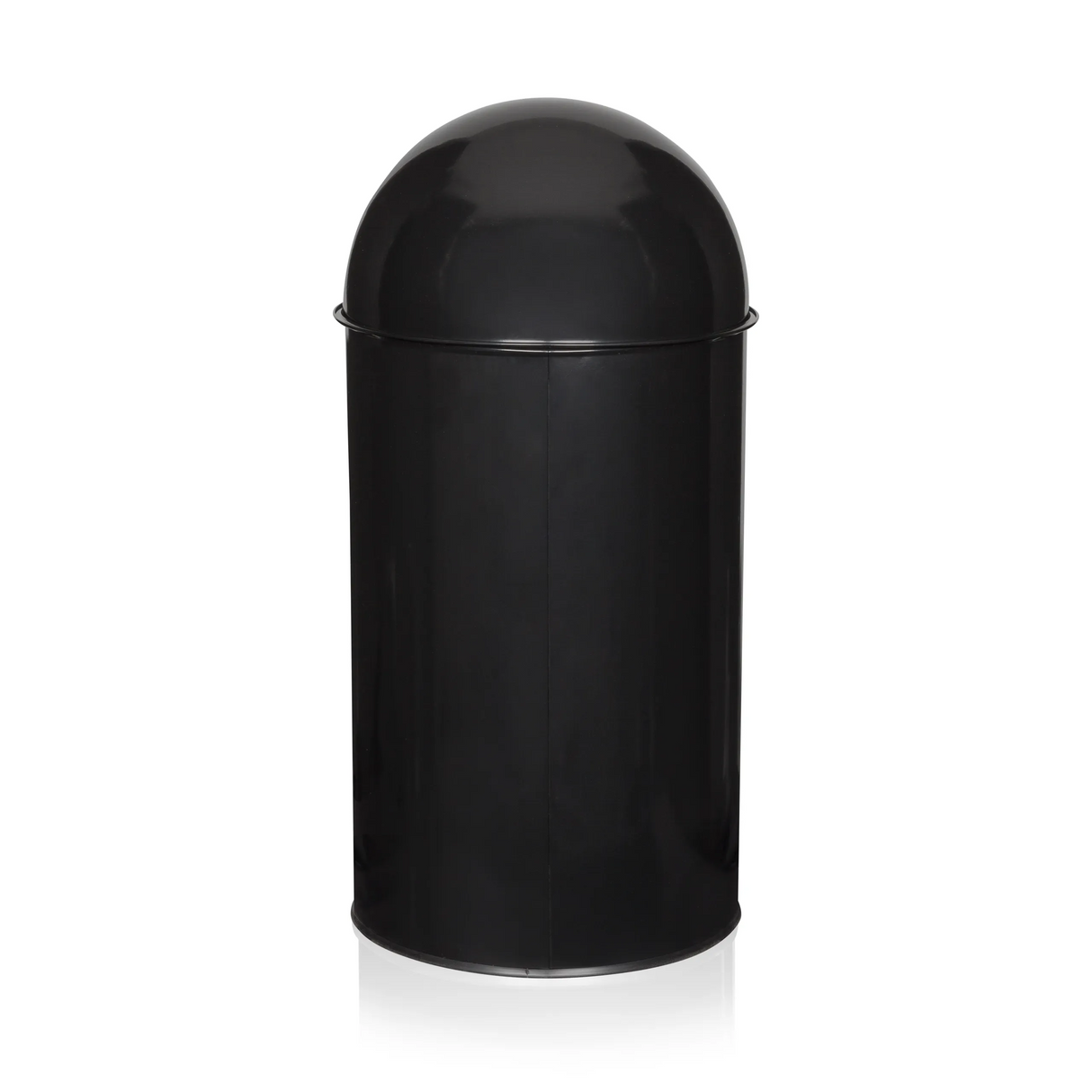 Schwarzer Mülleimer PUSH 50L mit silberfarbenem Deckeleinsatz von hjh OFFICE – 360-Grad-Ansicht (schräge Rückenansicht 240°)