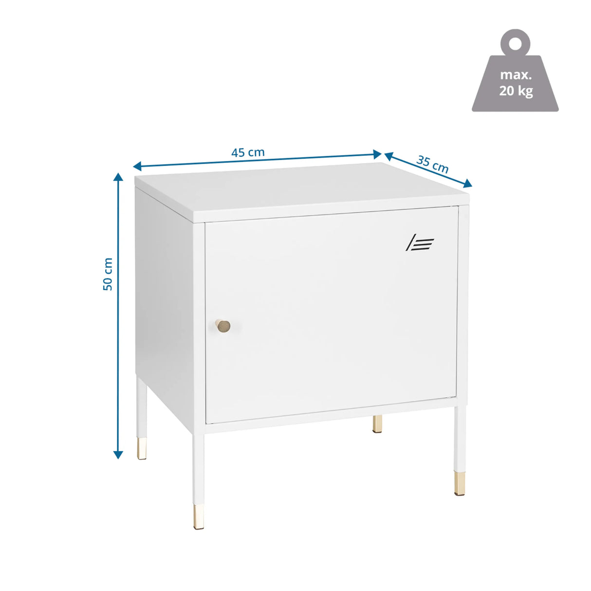 Maßzeichnung des Büroschranks UMEO mit 45 × 35 cm und einer Traglast von 20 kg von hjh OFFICE