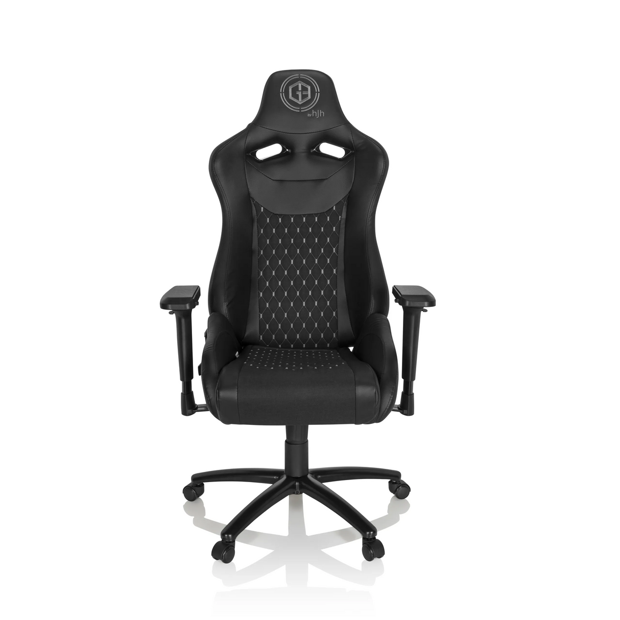 Schwarzer Gamingstuhl GAMEBREAKER SX 04 mit gesteppter Rückenlehne und Fußkreuz mit fünf Rollen von hjh OFFICE – 360-Grad-Ansicht (Frontansicht 0°)